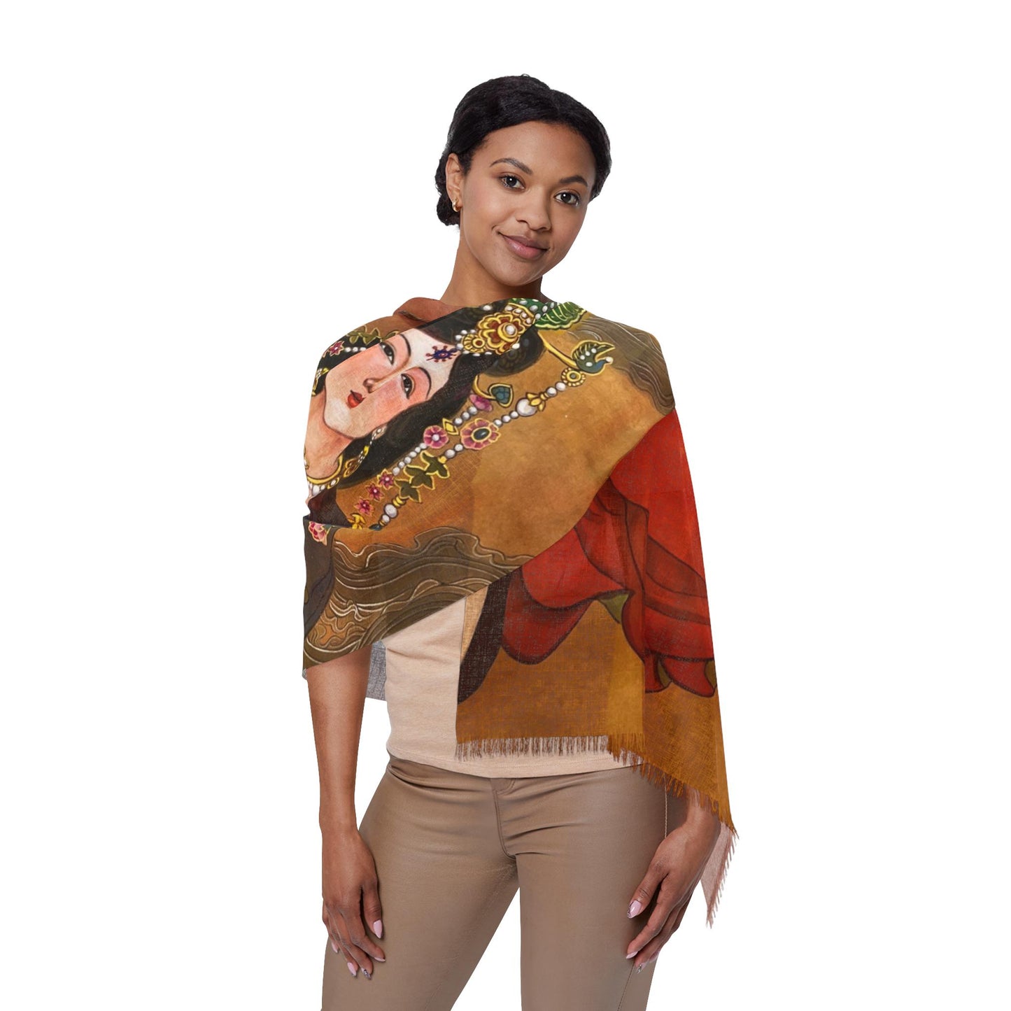 Empress Zhenyi and Empress Ruizhen Light Scarf, water color painting, women fashion scarf, Chinese New Year gift, unique cultural gift