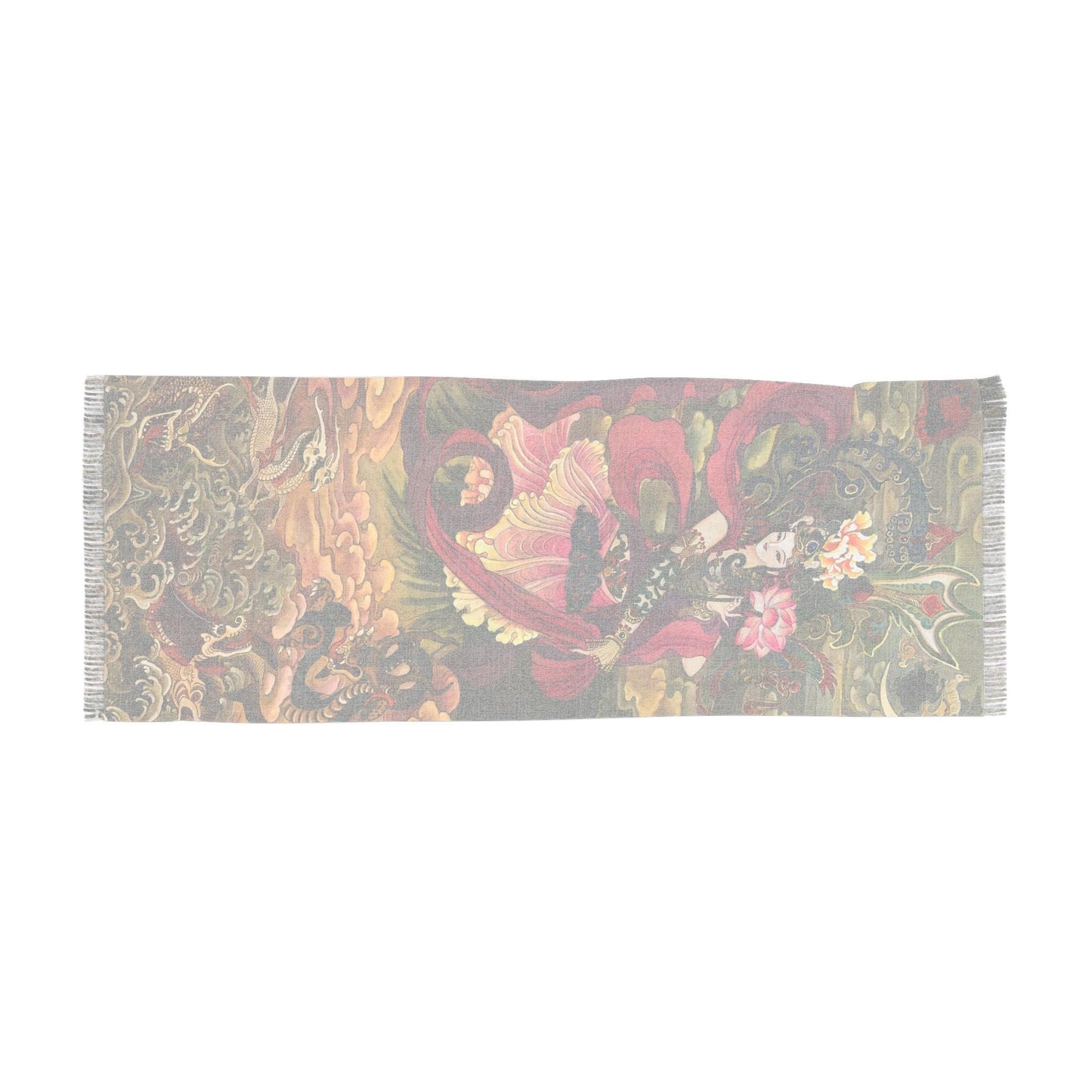 The Beauty and Water Dragon Light Scarf featuring Empress Luo Shen, water color painting, women fashion scarf