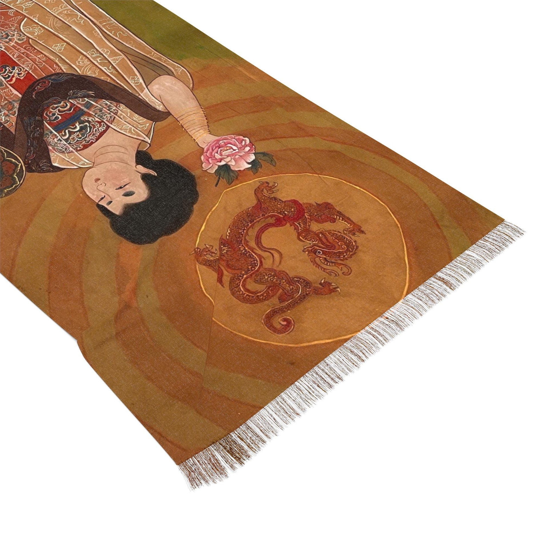 Elegant Light Scarf, Print of water color painting, Chinese Empress, Sun and Dragon motifs, Women Fashion Scarf, Chinese New Year gift