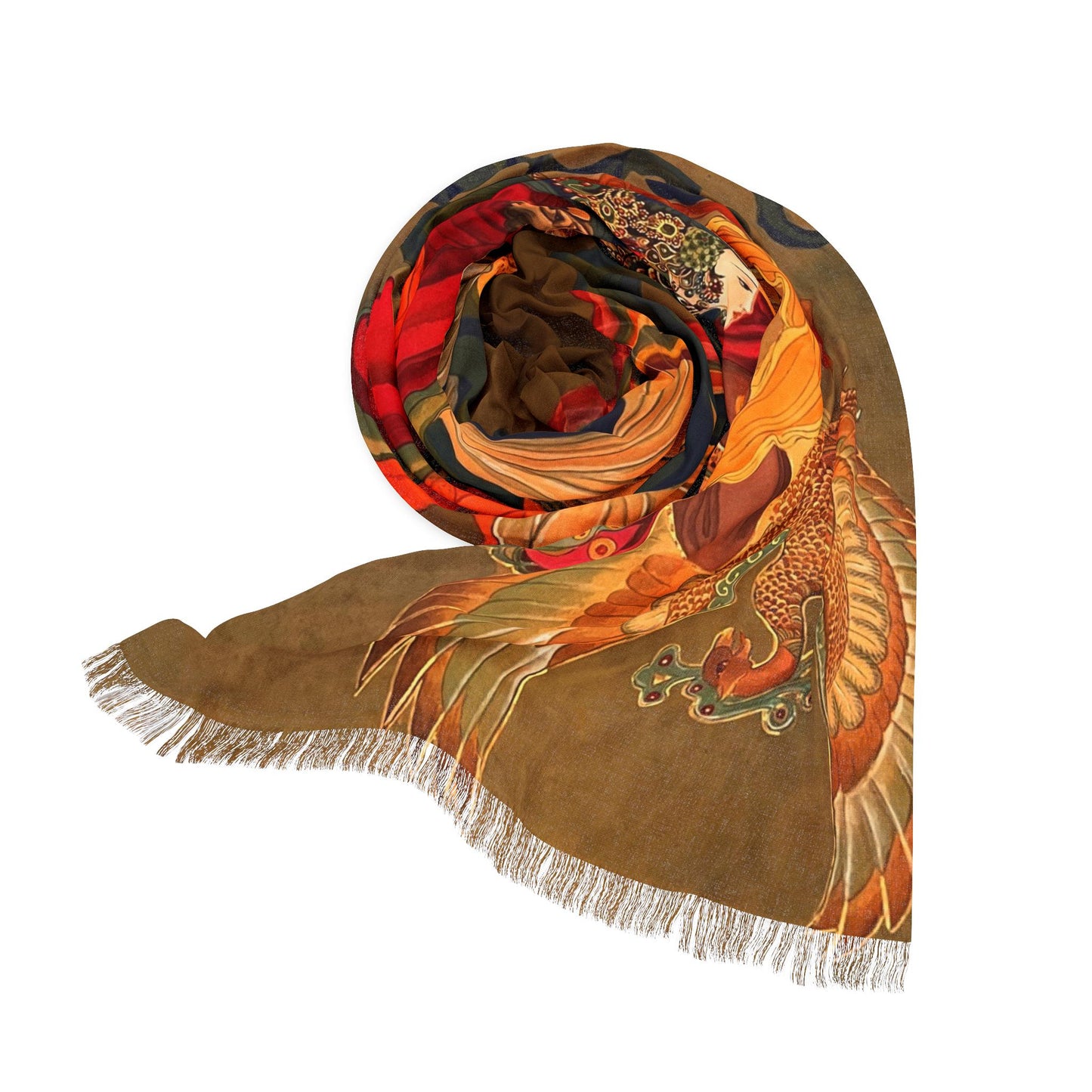 Elegant Light Scarf, Chinese Empress, Print of watercolor painting, Phoenix and Dog Motifs, Women Fashion Scarf, Chinese New Year gift