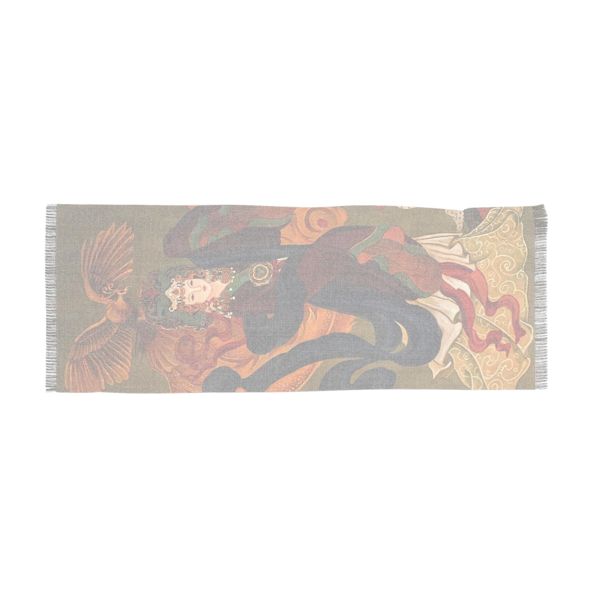 Unique Design Women Fashion Scarf, Asian Empress with Golden Phoenix painting, Print of water color on silk art, Chinese New Year gift