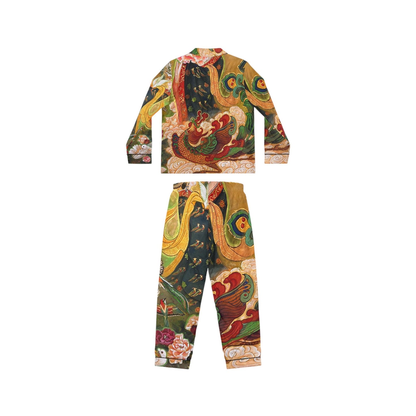 Satin Pajamas | Watercolor design by artist Xiang Li | Painting of Northern Song Dynasty Early Period Empress | floral theme vibrant colors