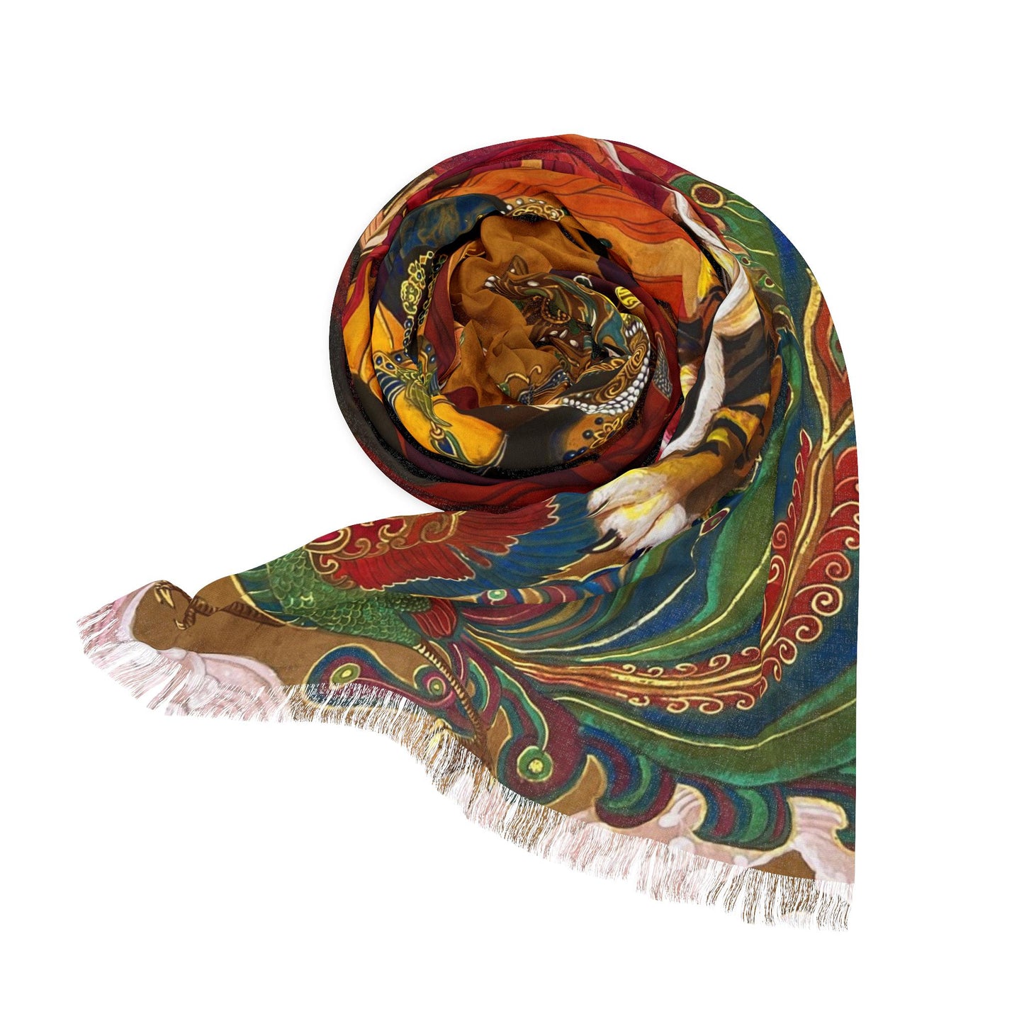 Brave Tiger Light Scarf featuring Empress Dou, water color painting, women fashion scarf