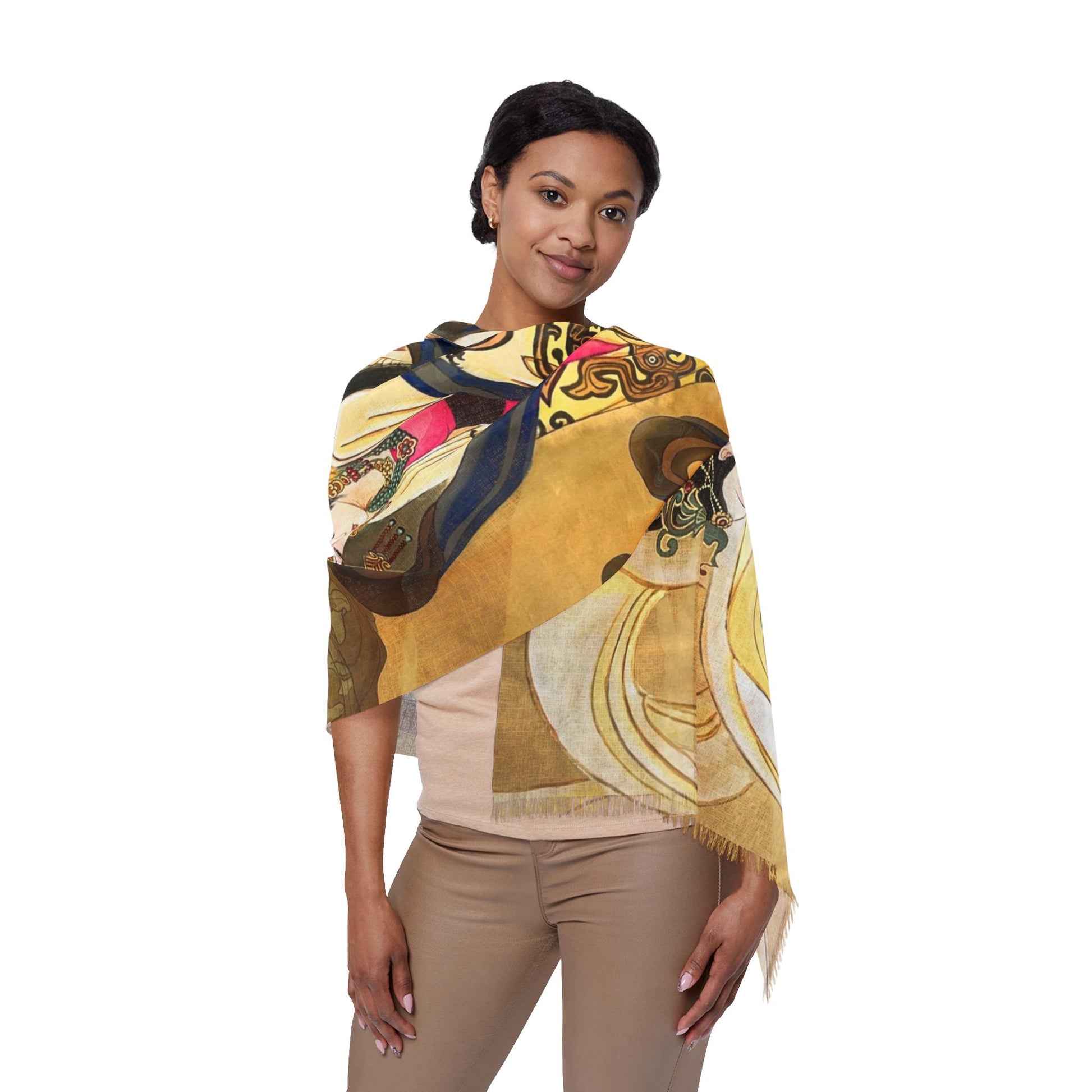 The Crane Light Scarf featuring Empress Huai, water color painting, women fashion scarf, Chinese New Year gift