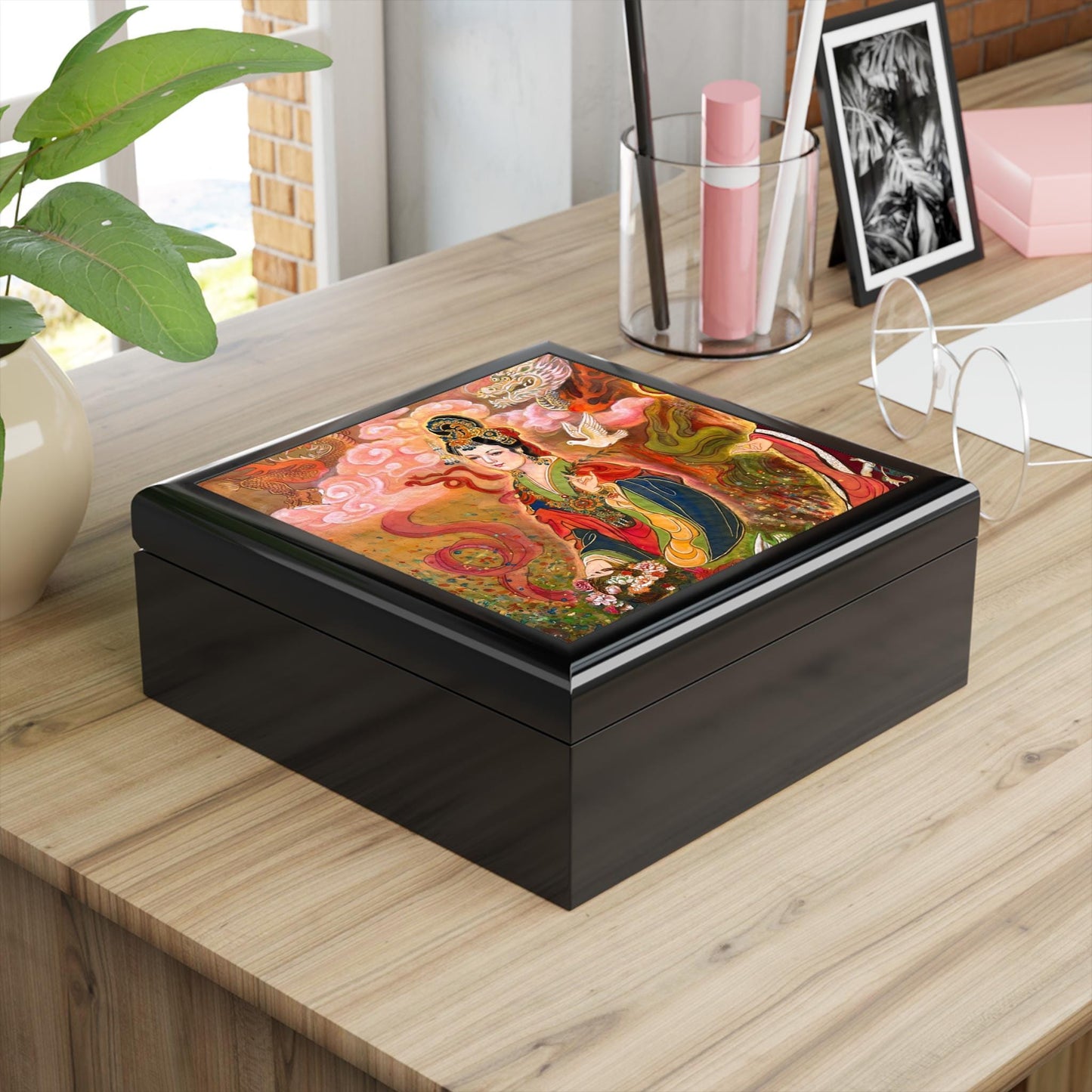 Jewelry Box, Chinese Empress, Print of Watercolor on Silk , by artist Xiang Li, Christmas gift, Unique gift, Lunar new year gift