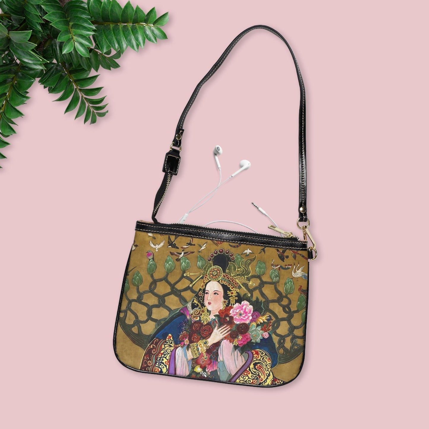 Small Shoulder Bag | Roses, Peonies, Birds, Phoenix | Water color painting design by artist Xiang Li | Lunar New Year gift