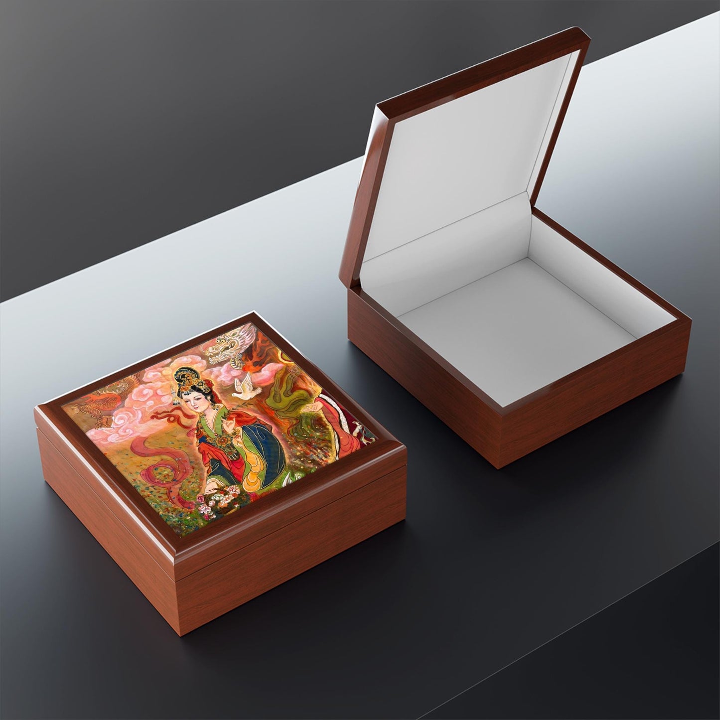 Jewelry Box, Chinese Empress, Print of Watercolor on Silk , by artist Xiang Li, Christmas gift, Unique gift, Lunar new year gift