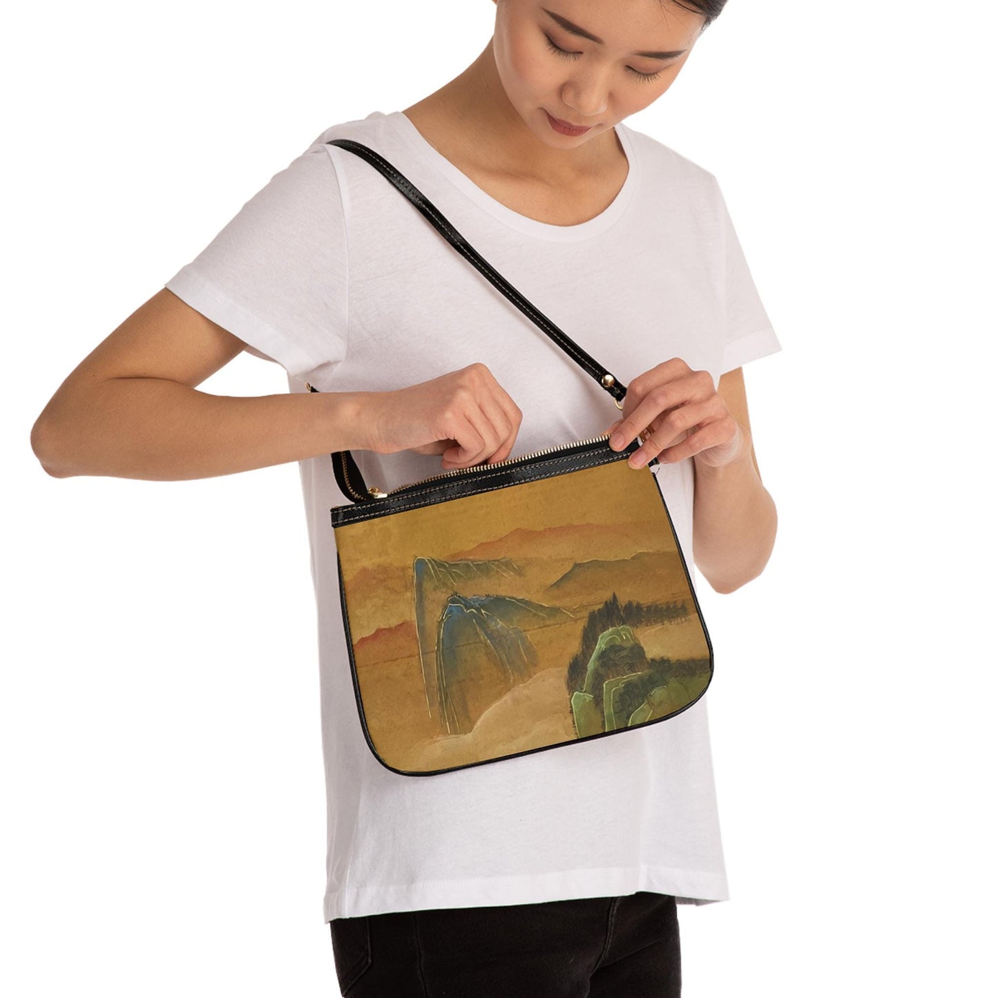 Small Shoulder Bag | Blue Green Mountains | Water color painting design by artist Xiang Li | Lunar New Year gift