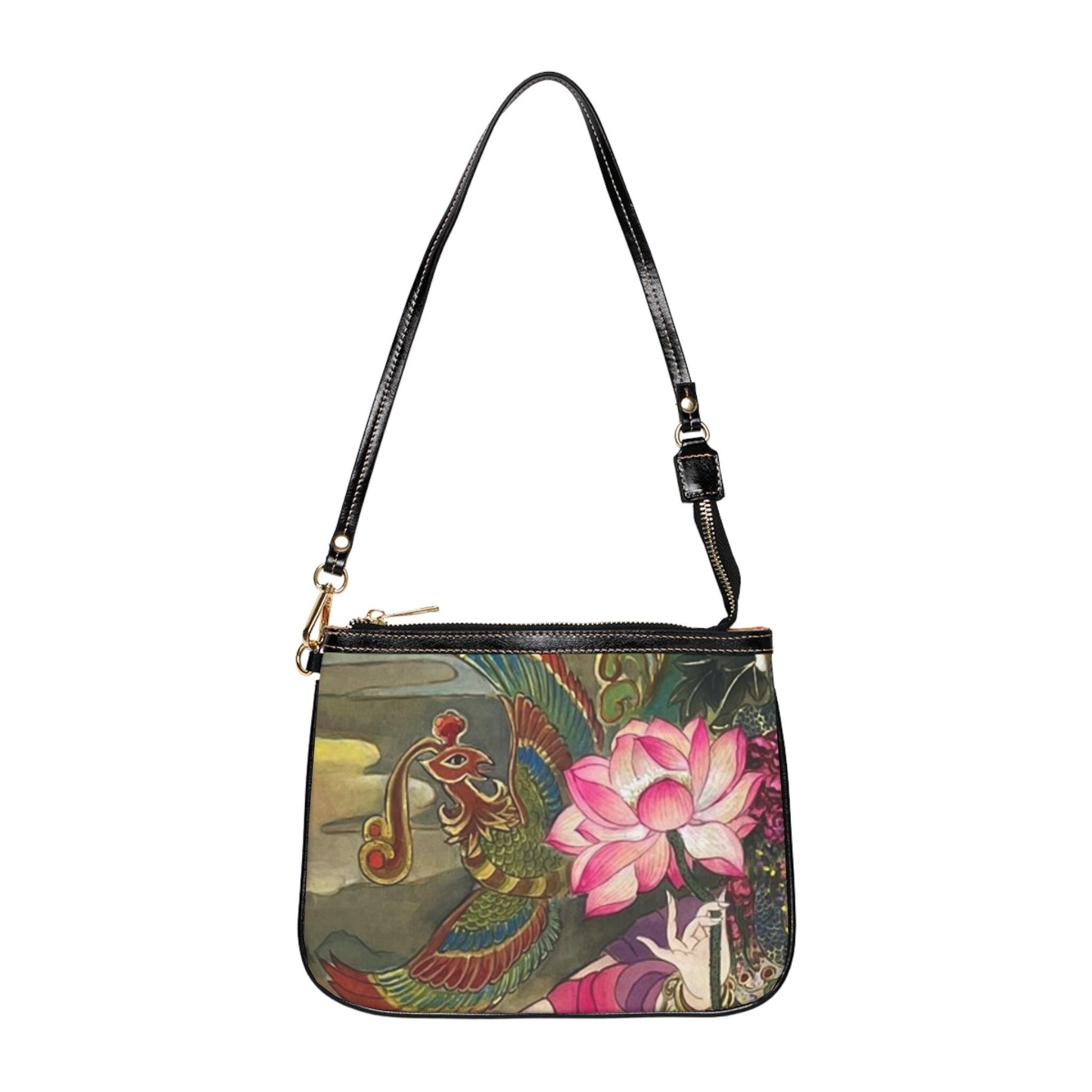 Small Shoulder Bag | Peony, Lily and Phoenix | Water color painting design by artist Xiang Li | Lunar New Year gift