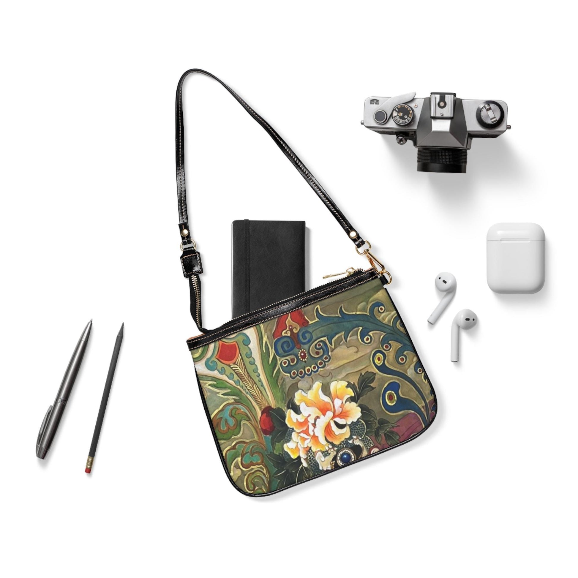 Small Shoulder Bag | Peony, Lily and Phoenix | Water color painting design by artist Xiang Li | Lunar New Year gift