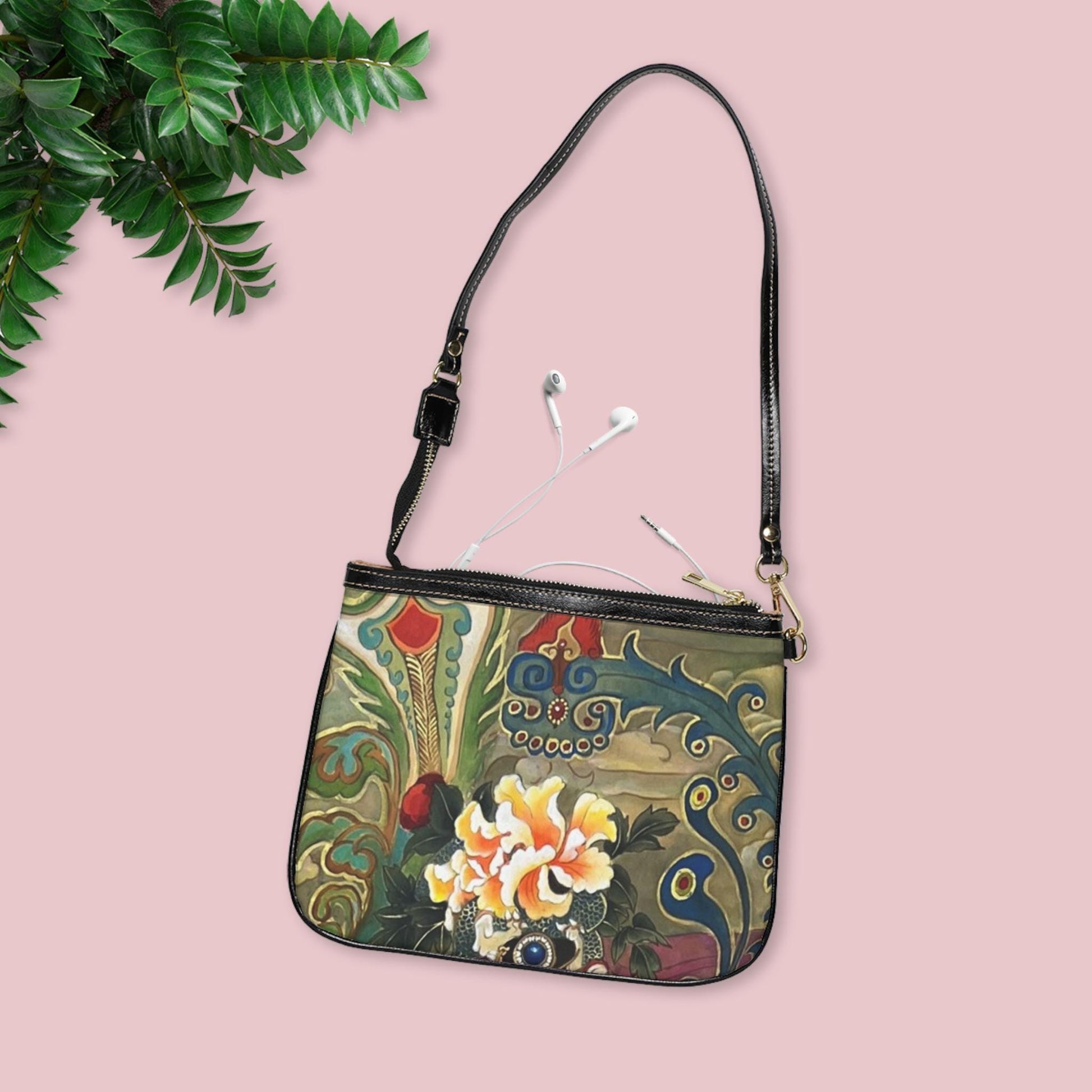 Small Shoulder Bag | Peony, Lily and Phoenix | Water color painting design by artist Xiang Li | Lunar New Year gift