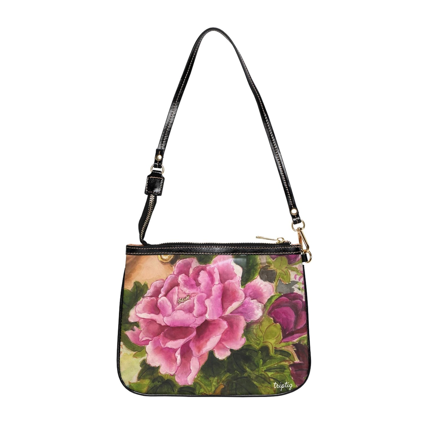 Small Shoulder Bag | Peony (front) and Dove (back) | Water color painting design by artist Xiang Li | Lunar New Year gift