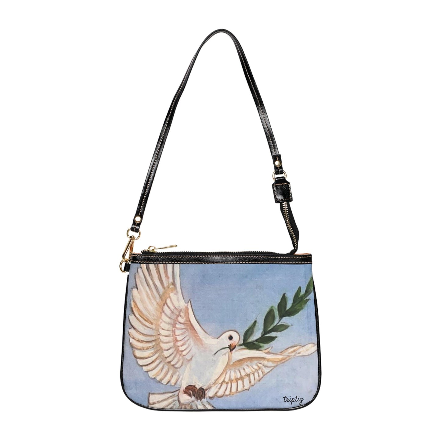 Small Shoulder Bag | Peony (front) and Dove (back) | Water color painting design by artist Xiang Li | Lunar New Year gift