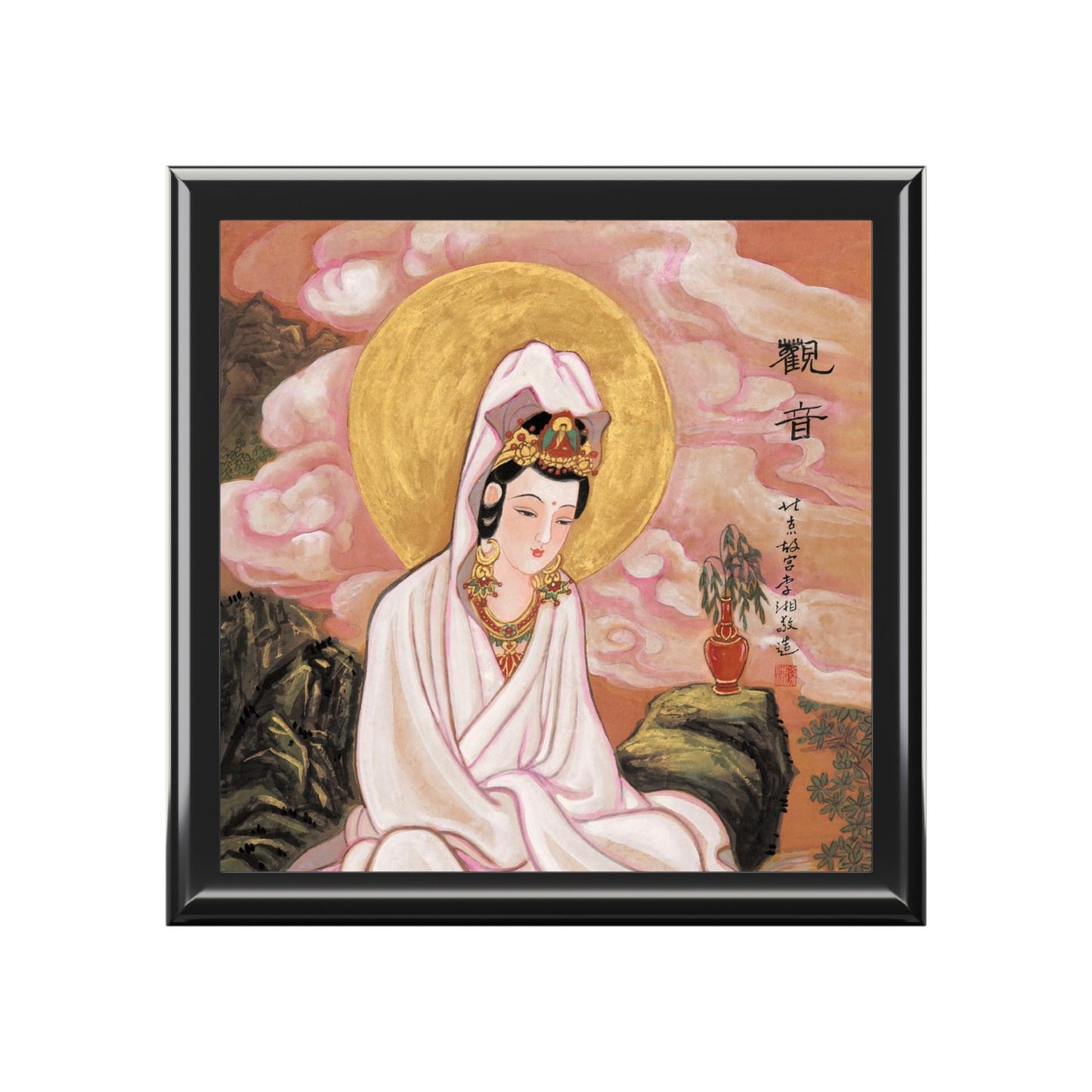 Jewelry Box, Treasure box, Print of Guanyin, Buddha Watercolor Painting by artist Xiang Li