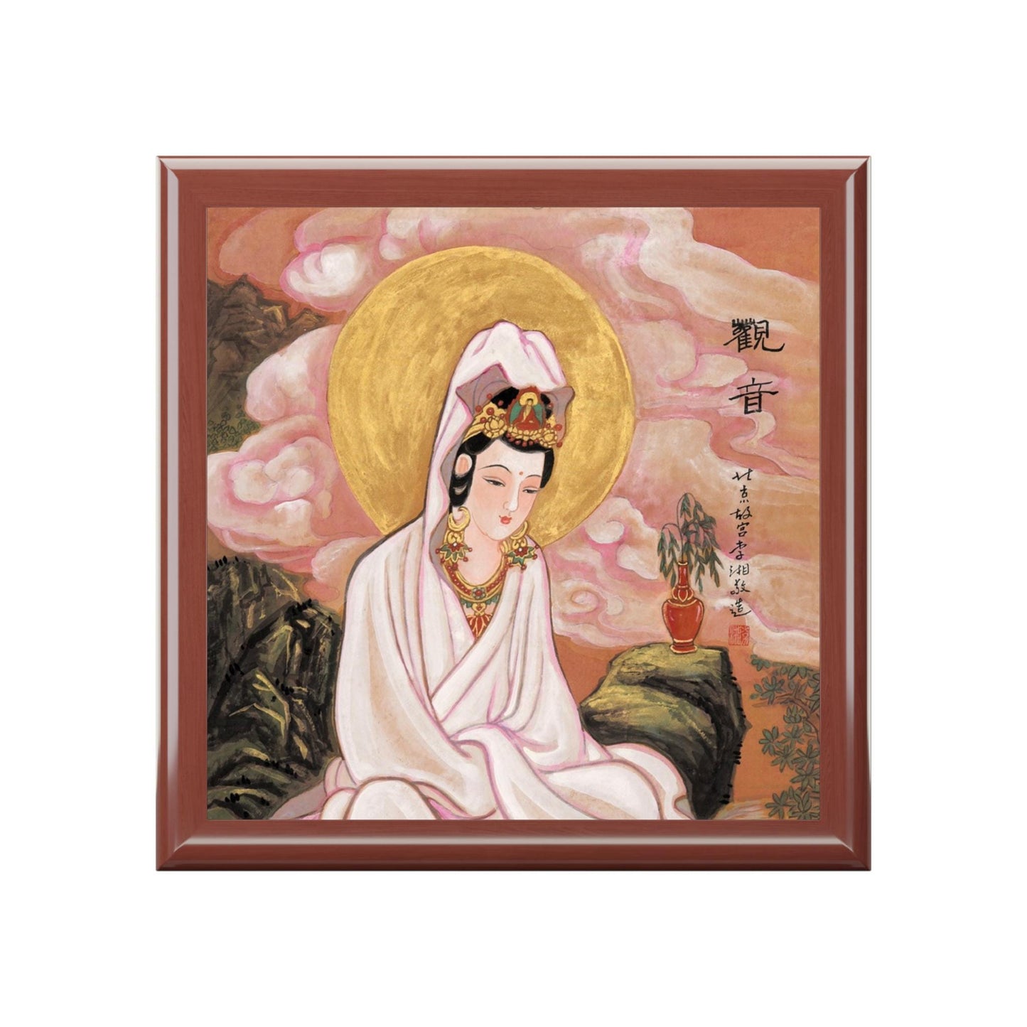 Jewelry Box, Treasure box, Print of Guanyin, Buddha Watercolor Painting by artist Xiang Li