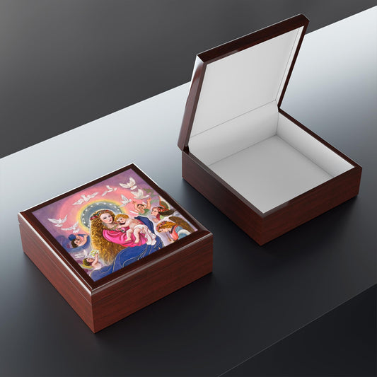 Madonna & Child Jewelry Box, Virgin Mary and Baby Jesus Watercolor Silk Print by Xiang Li, Perfect Christmas Gift