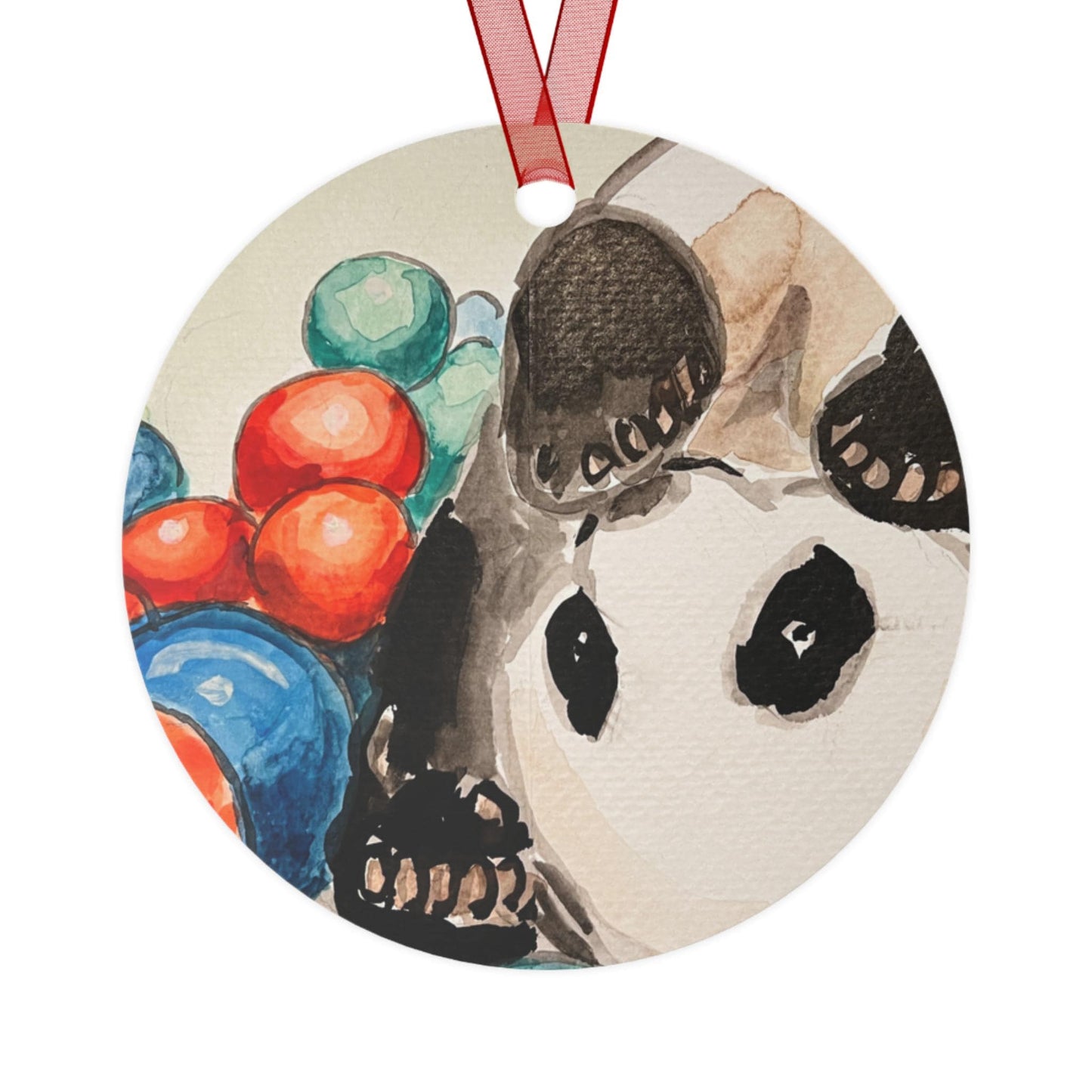 Personalized Metal Ornament, Cute Hand Painted Watercolor Panda & Balls Design, Christmas Tree Decoration, Chinese New Year, All-Year Decor