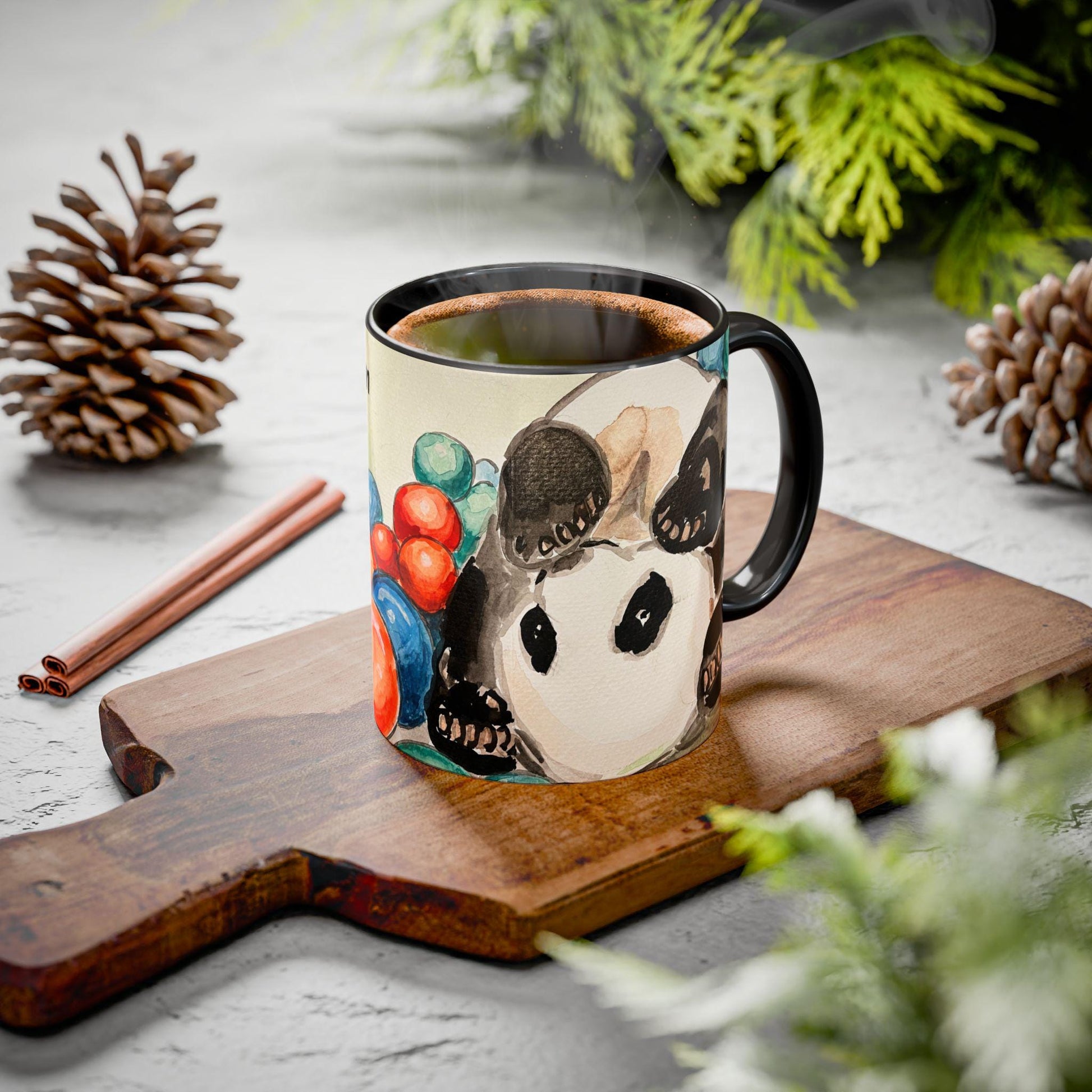 Personalized Panda Mug, Cute Watercolor Design, 12 colors, Animal Lover Gift, Coffee Cup, Tea Mug, Hand Painted Panda by artist Xiang Li