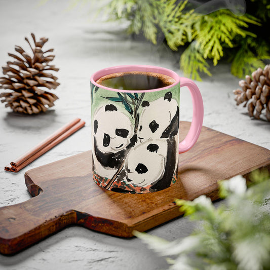 Personalized Pandas Mug, Cute Watercolor Design, 12 colors, Animal Lover Gift, Coffee Cup, Tea Mug, Hand Painted Pandas by artist Xiang Li