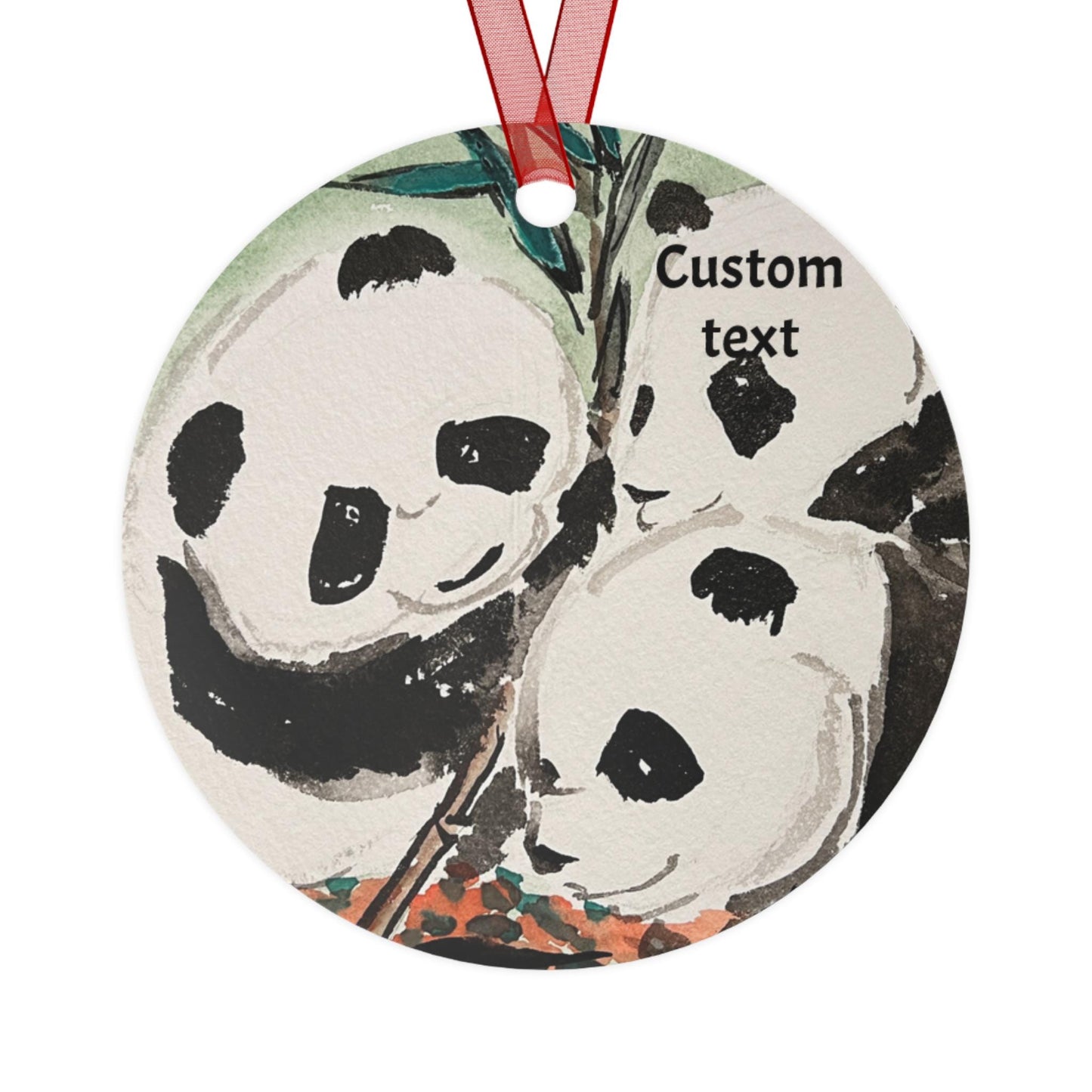 Personalized Metal Ornament, Hand Painted Watercolor Pandas Design, Christmas Tree Decoration, Chinese New Year, All-Year Decor, Gift idea