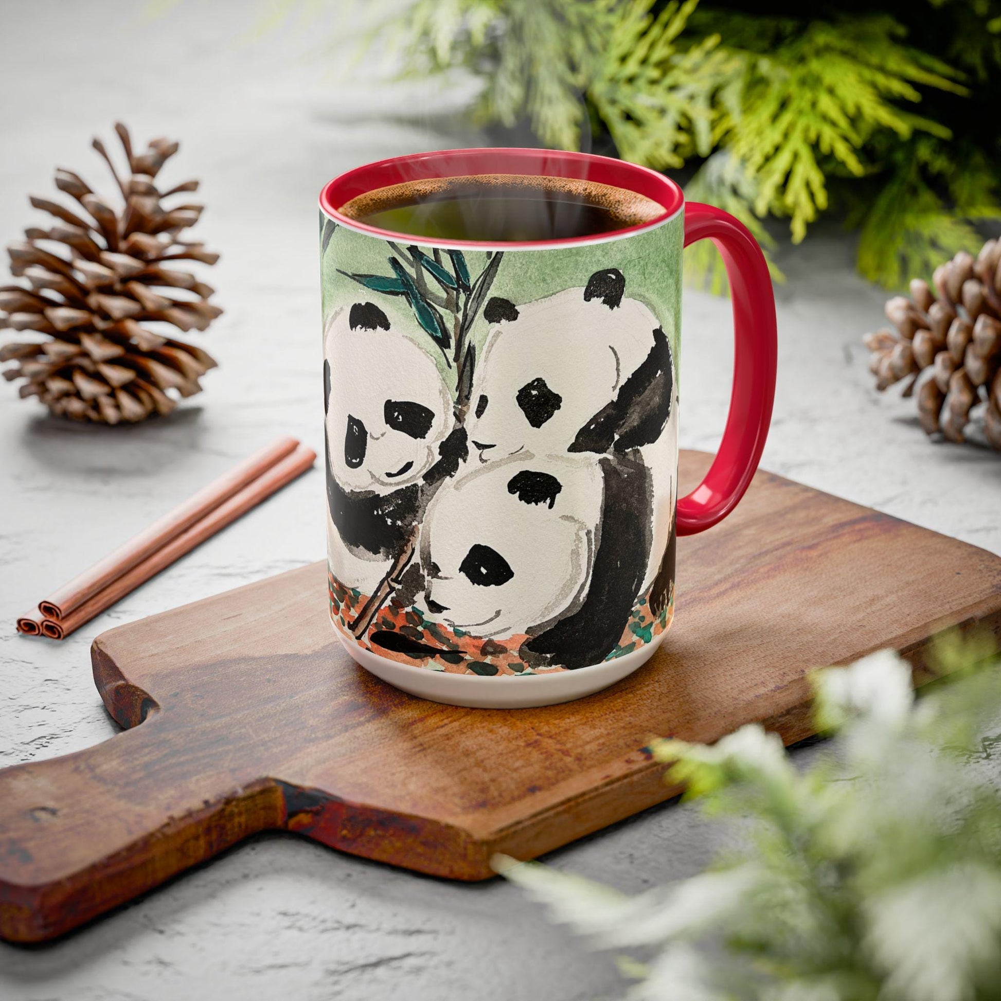 Personalized Pandas Mug, Cute Watercolor Design, 12 colors, Animal Lover Gift, Coffee Cup, Tea Mug, Hand Painted Pandas by artist Xiang Li