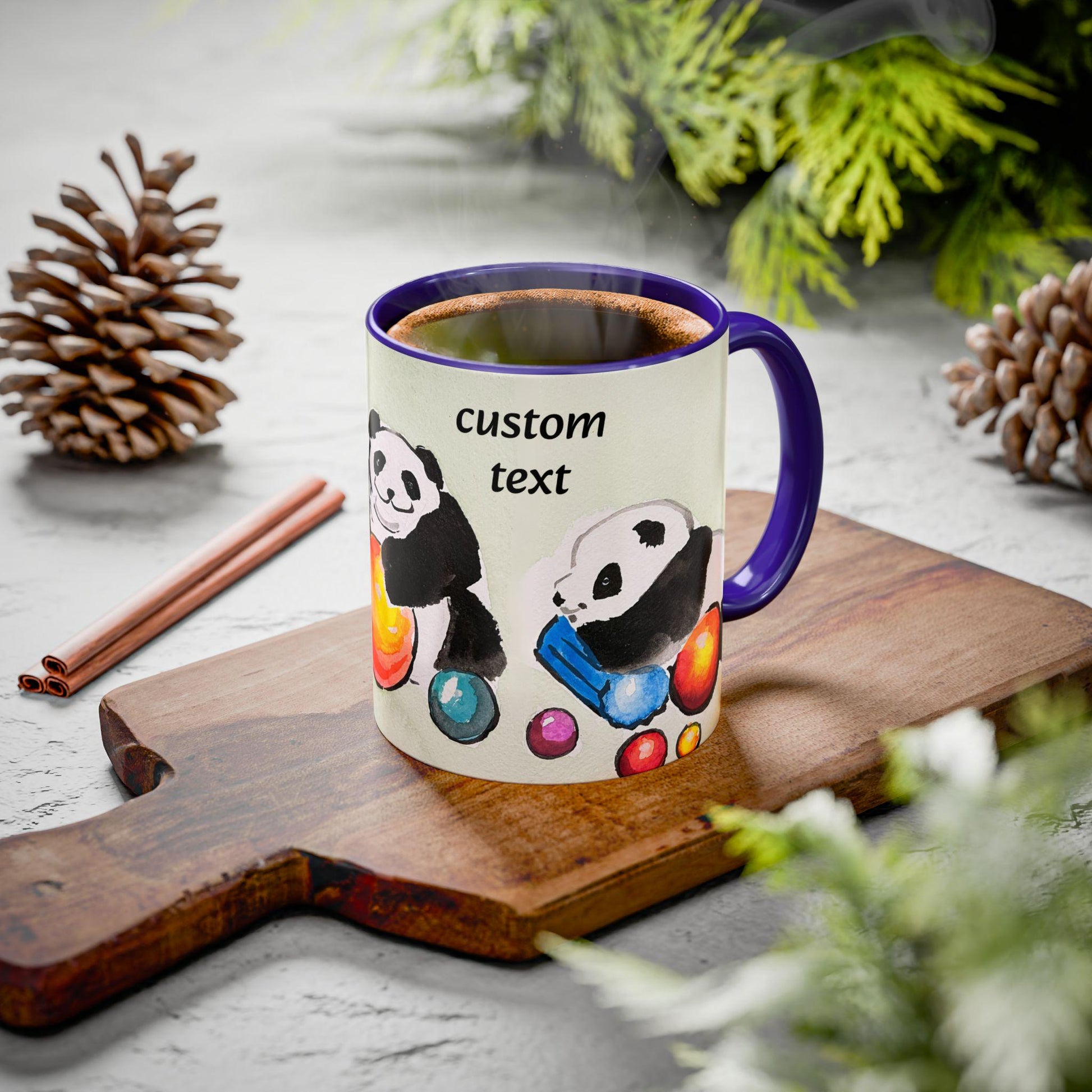 Panda Mug, Cute Watercolor Design, Choose from 12 colors, Animal Lover Gift, Coffee Cup, Tea Mug, Hand Painted Panda by artist Xiang Li