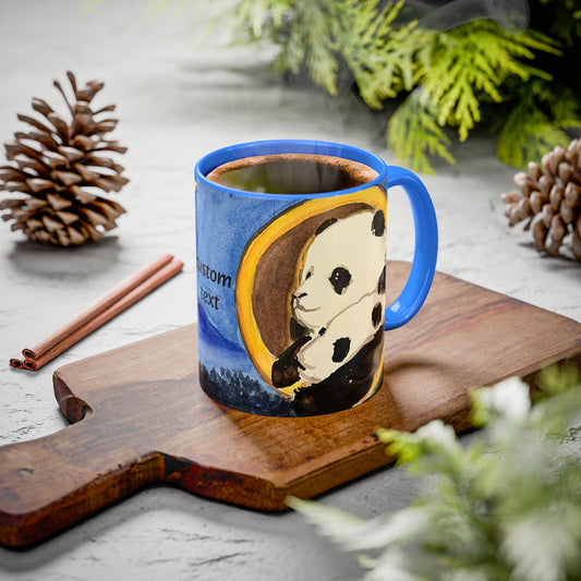 Pandas and the Moon Mug, Cute Watercolor Design, Choose from 12 colors, Coffee, Tea Mug, Hand Painted Design by artist Xiang Li