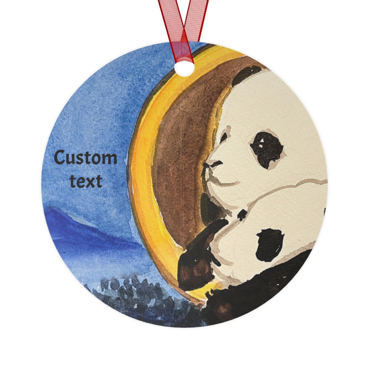 Personalized Metal Ornament, Hand Painted Watercolor, Pandas & the Moon Design, Christmas Tree Decoration, Chinese New Year, All-Year Decor