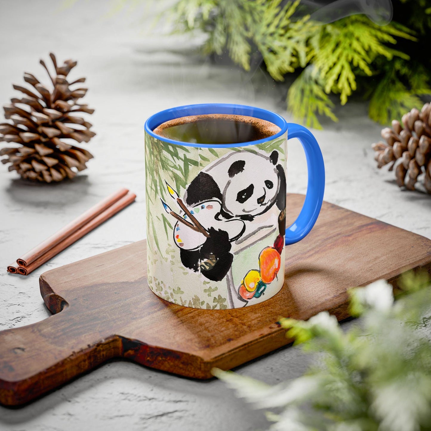 Personalized Artist-Panda Mug, Cute Watercolor Design, Choose from 12 colors, Coffee, Tea Mug, Hand Painted Design by artist Xiang Li