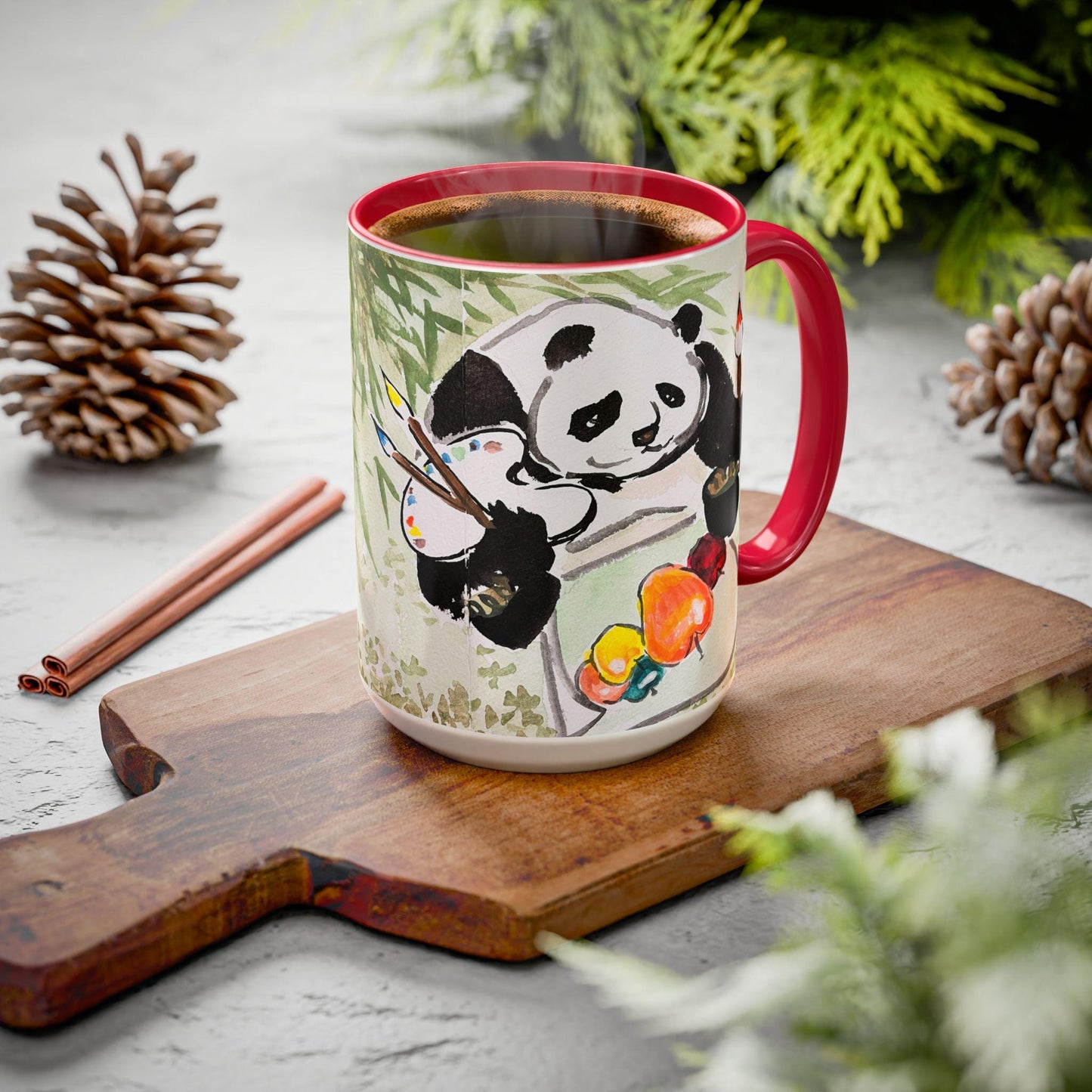 Personalized Artist-Panda Mug, Cute Watercolor Design, Choose from 12 colors, Coffee, Tea Mug, Hand Painted Design by artist Xiang Li