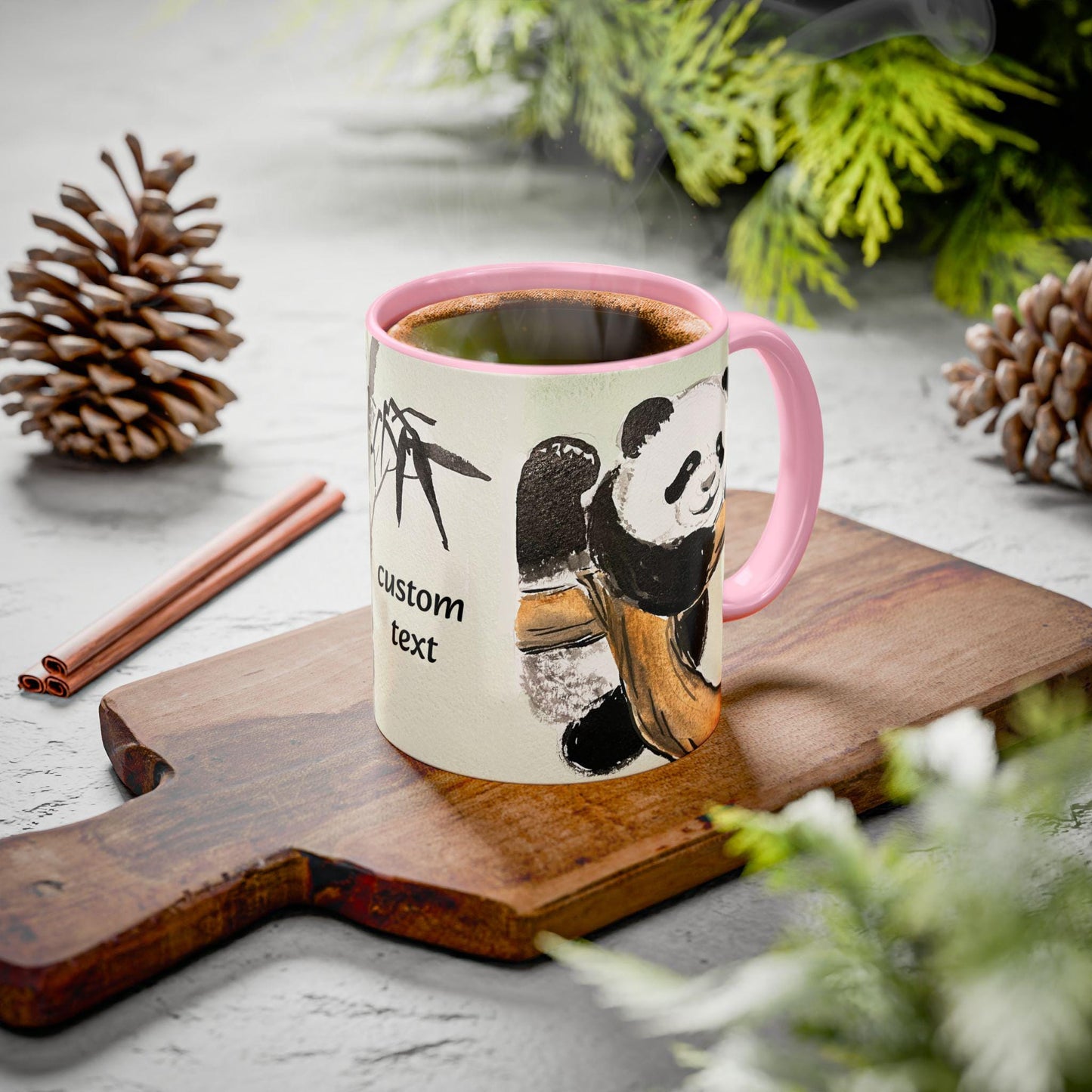 Personalized Mountain Climber Panda Mug, Cute Watercolor Design, 12 colors, Coffee, Tea Mug, Hand Painted Design by artist Xiang Li