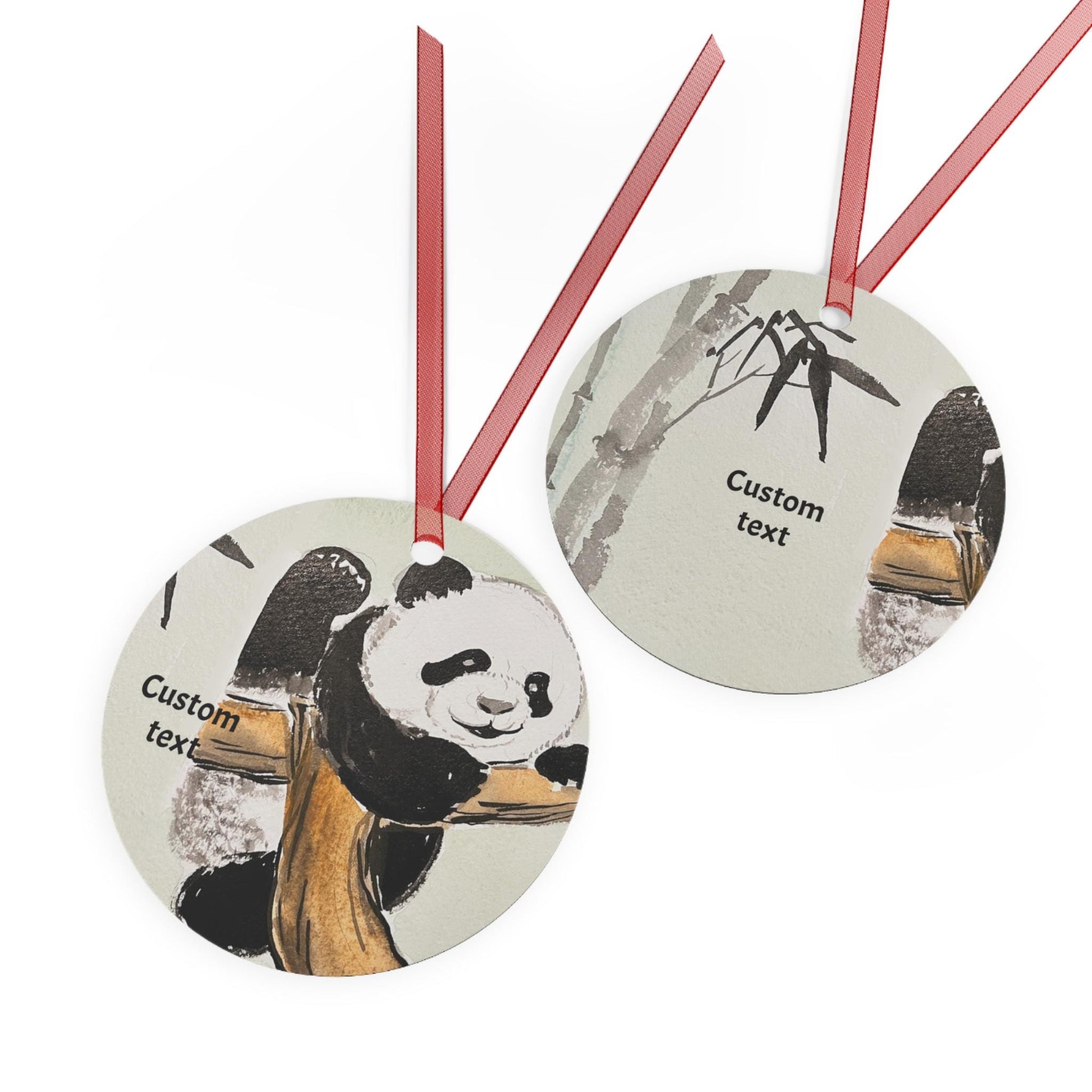 Personalized Metal Ornament, Hand Painted Watercolor, Mountain climber Panda Design, Christmas Tree, Chinese New Year, All-Year Decor