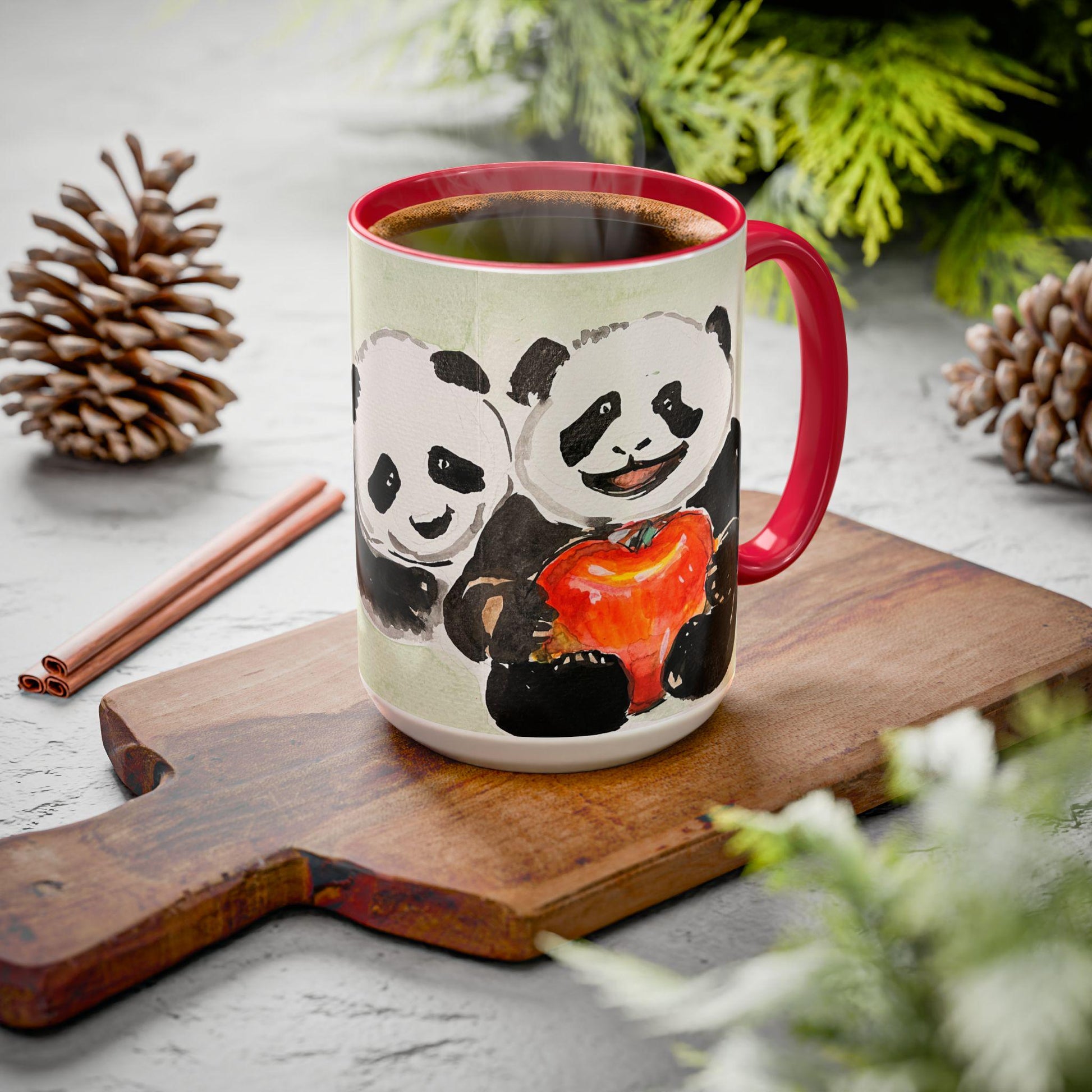 Personalized Health Conscious Panda Mug, Cute Watercolor Painting, 12 colors, Coffee, Tea Mug, Hand Painted Design by artist Xiang Li