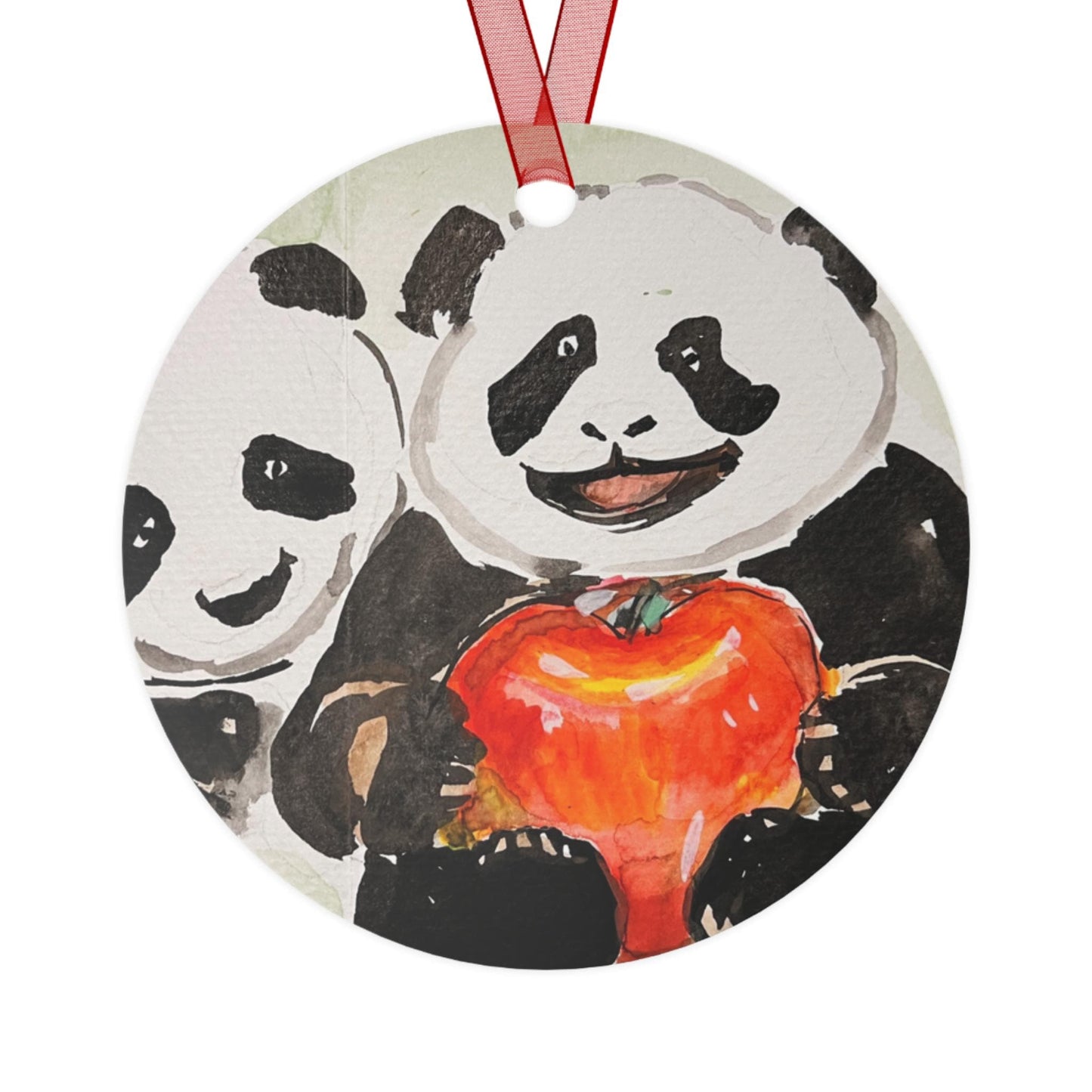 Metal Ornament, Hand Painted Watercolor, Health Conscious Pandas Design, Christmas Tree Decoration, Chinese New Year, All-Year Round Decor