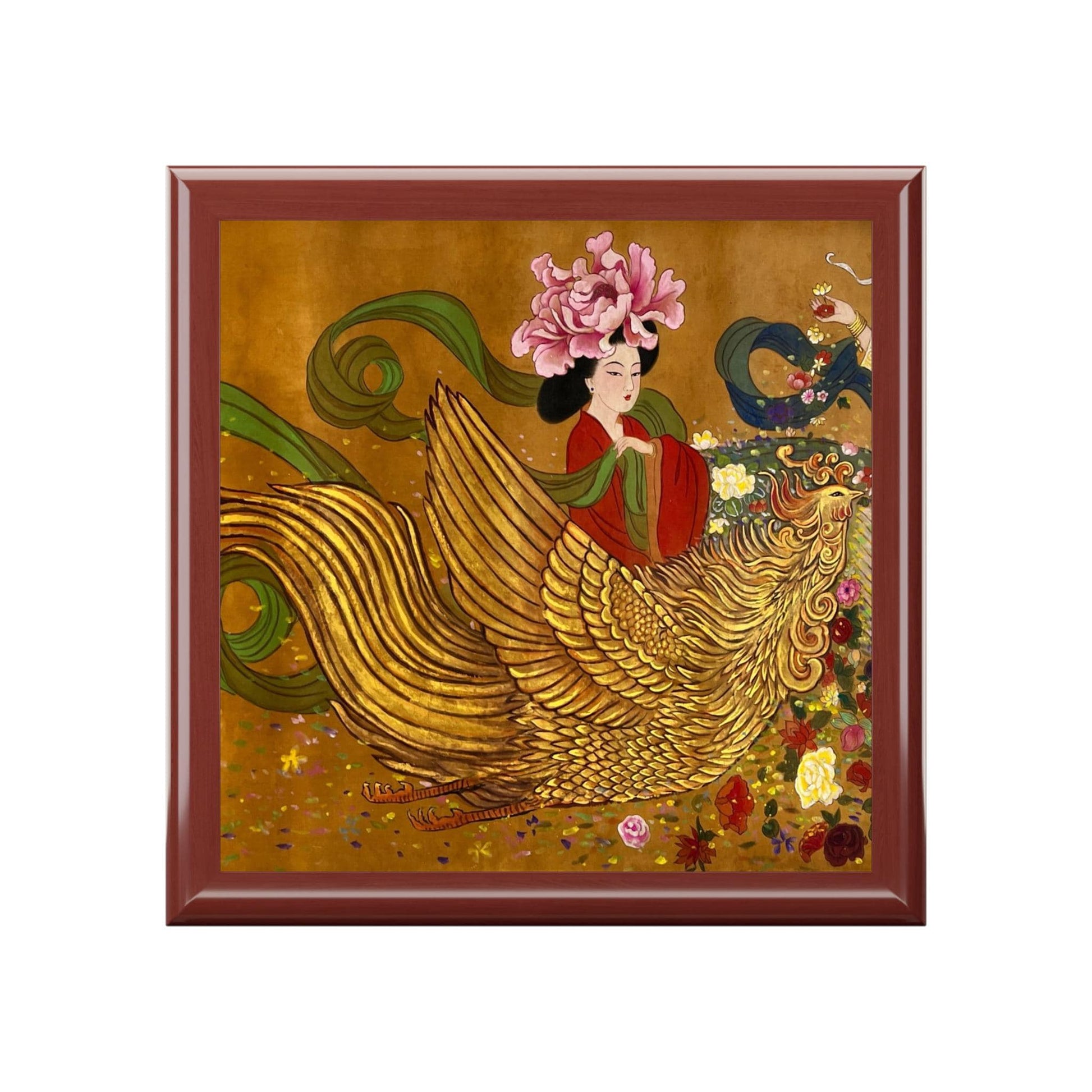 Jewelry Box| Chinese Empress & Golden Phoenix, Print of Watercolor on Silk | by artist Xiang Li Art, Christmas gift, Lunar new year gift