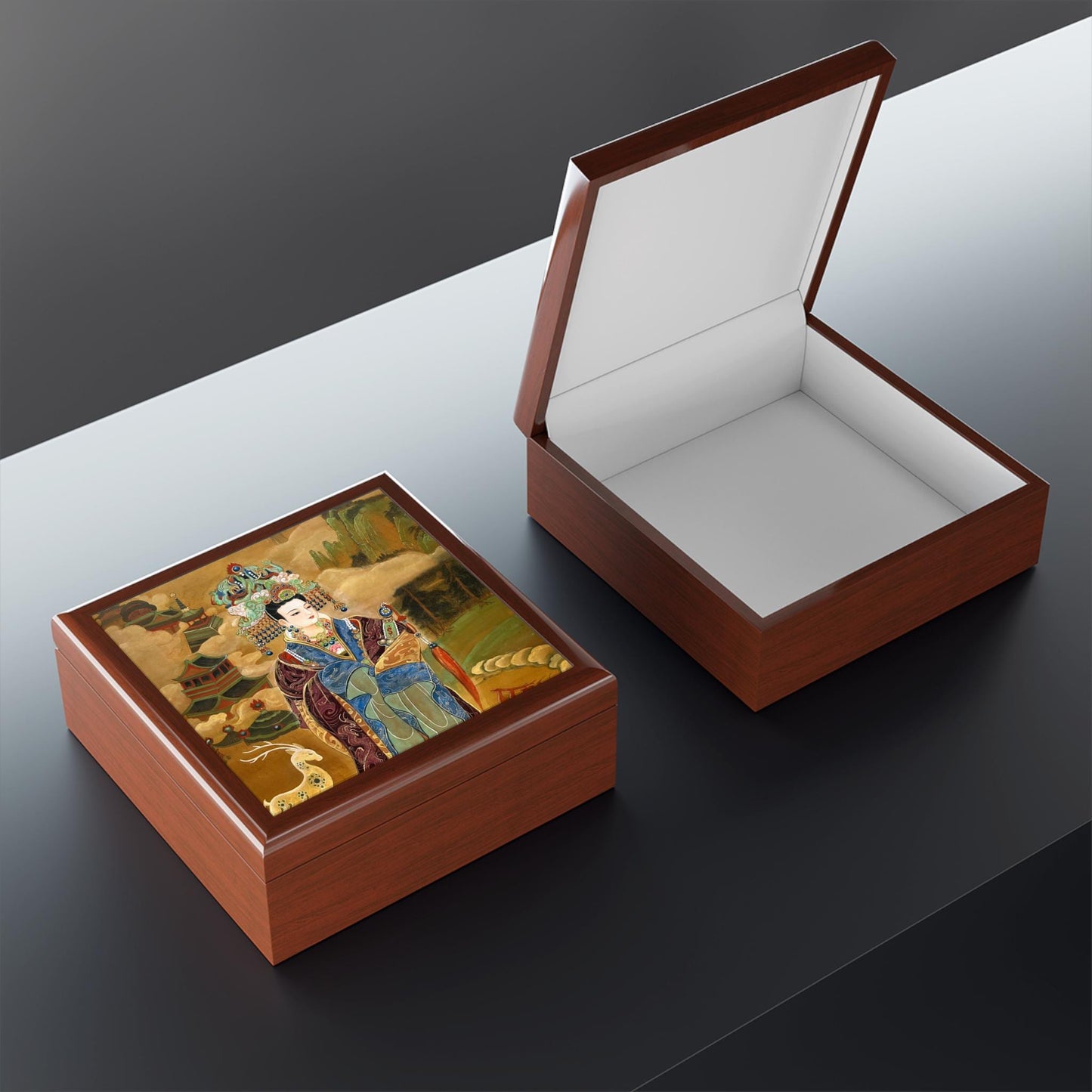 Jewelry Box, Chinese Empress, Print of Watercolor on Silk , by artist Xiang Li, Christmas gift, Unique Chinese gift for Lunar new year