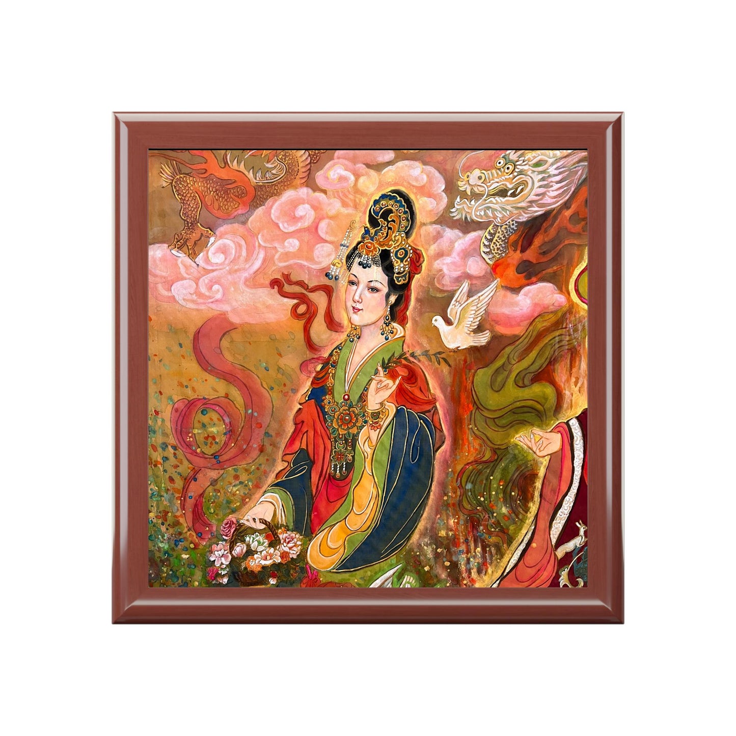 Jewelry Box, Chinese Empress, Print of Watercolor on Silk , by artist Xiang Li, Christmas gift, Unique gift, Lunar new year gift