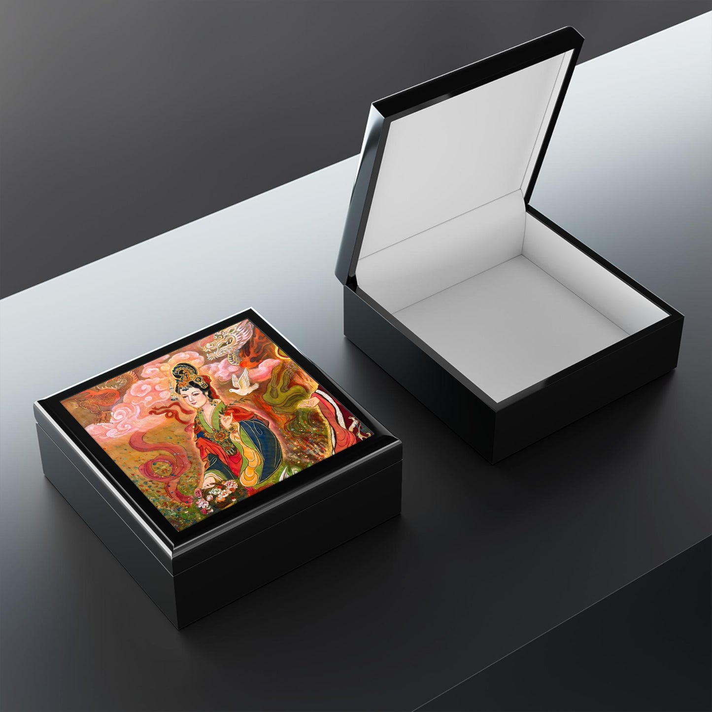 Jewelry Box, Chinese Empress, Print of Watercolor on Silk , by artist Xiang Li, Christmas gift, Unique gift, Lunar new year gift