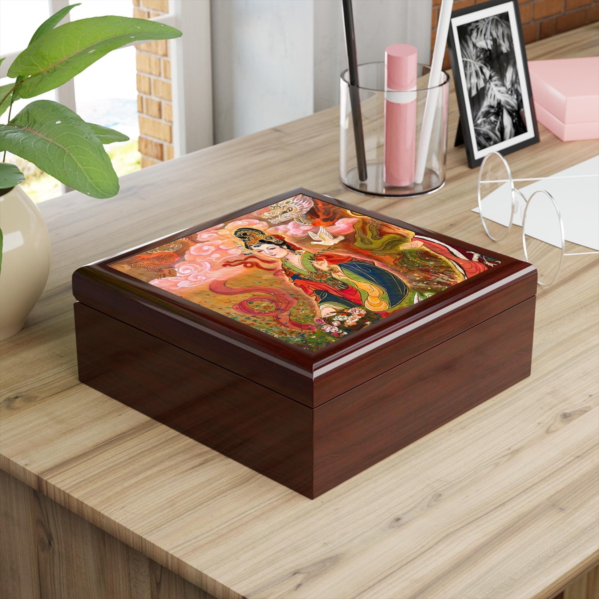 Jewelry Box, Chinese Empress, Print of Watercolor on Silk , by artist Xiang Li, Christmas gift, Unique gift, Lunar new year gift