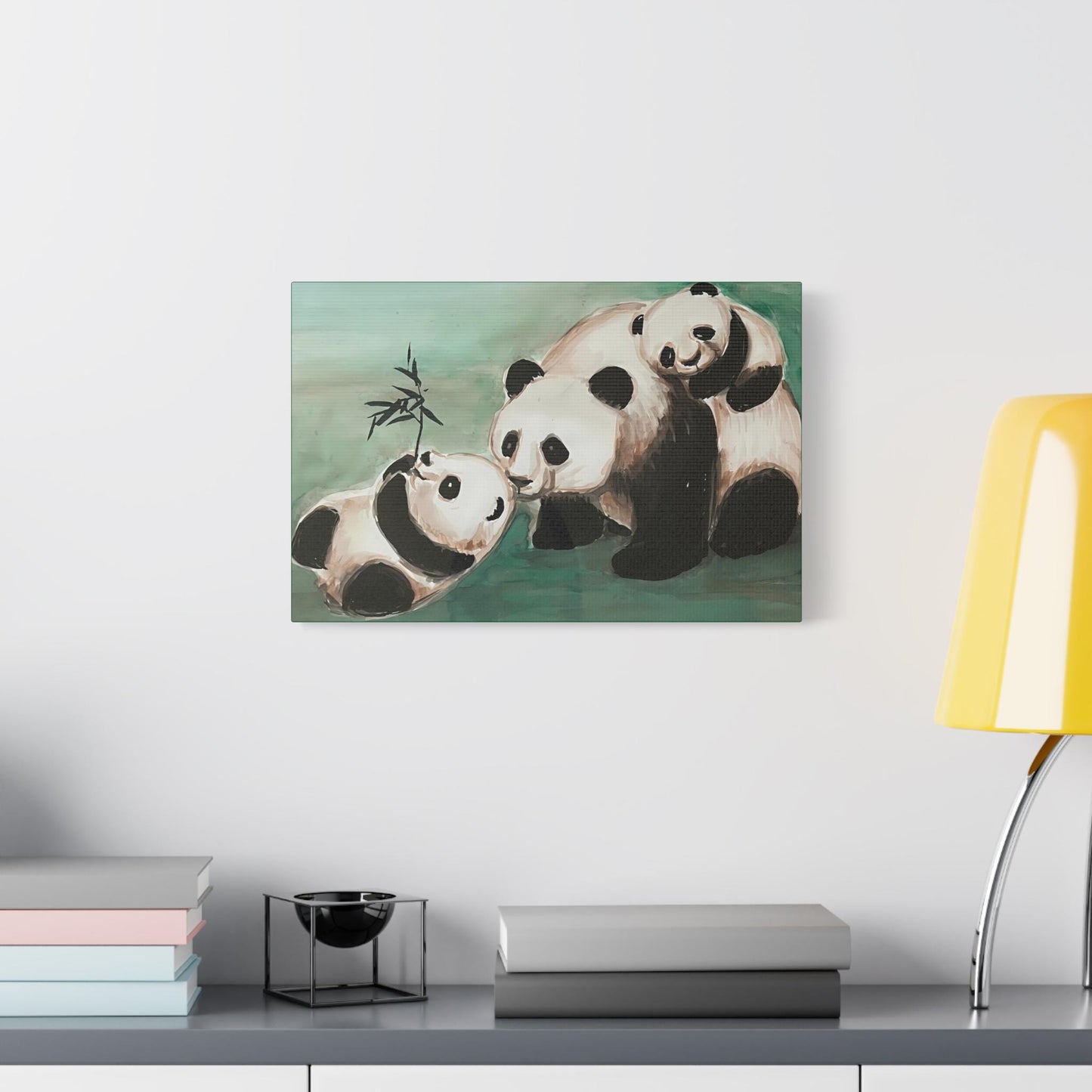 Family of Pandas, Matte Canvas, Stretched, 0.75", Print of Watercolor painting by artist Xiang Li, Panda lover gift, Nursery wall art