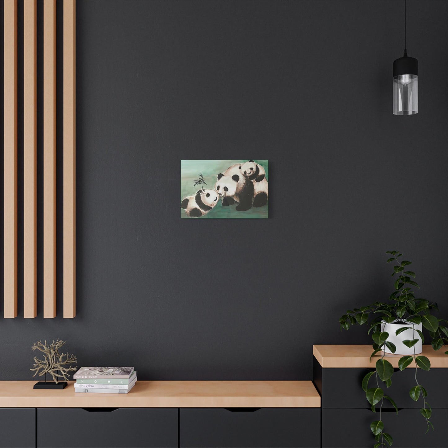 Family of Pandas, Matte Canvas, Stretched, 0.75", Print of Watercolor painting by artist Xiang Li, Panda lover gift, Nursery wall art