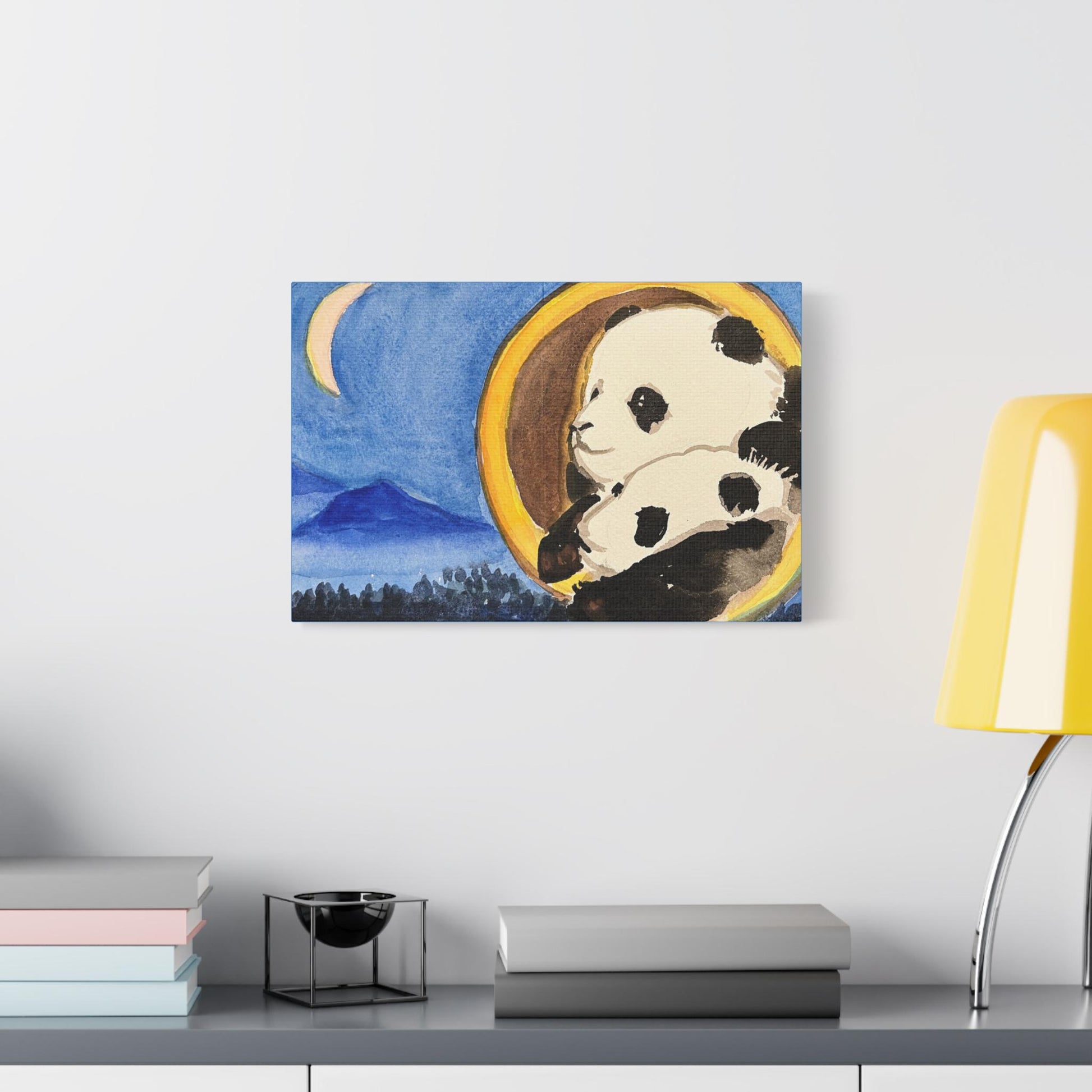 Pandas at Night, Matte Canvas, Stretched, 0.75", Print of Watercolor painting by artist Xiang Li, Panda lover gift, Nursery wall art