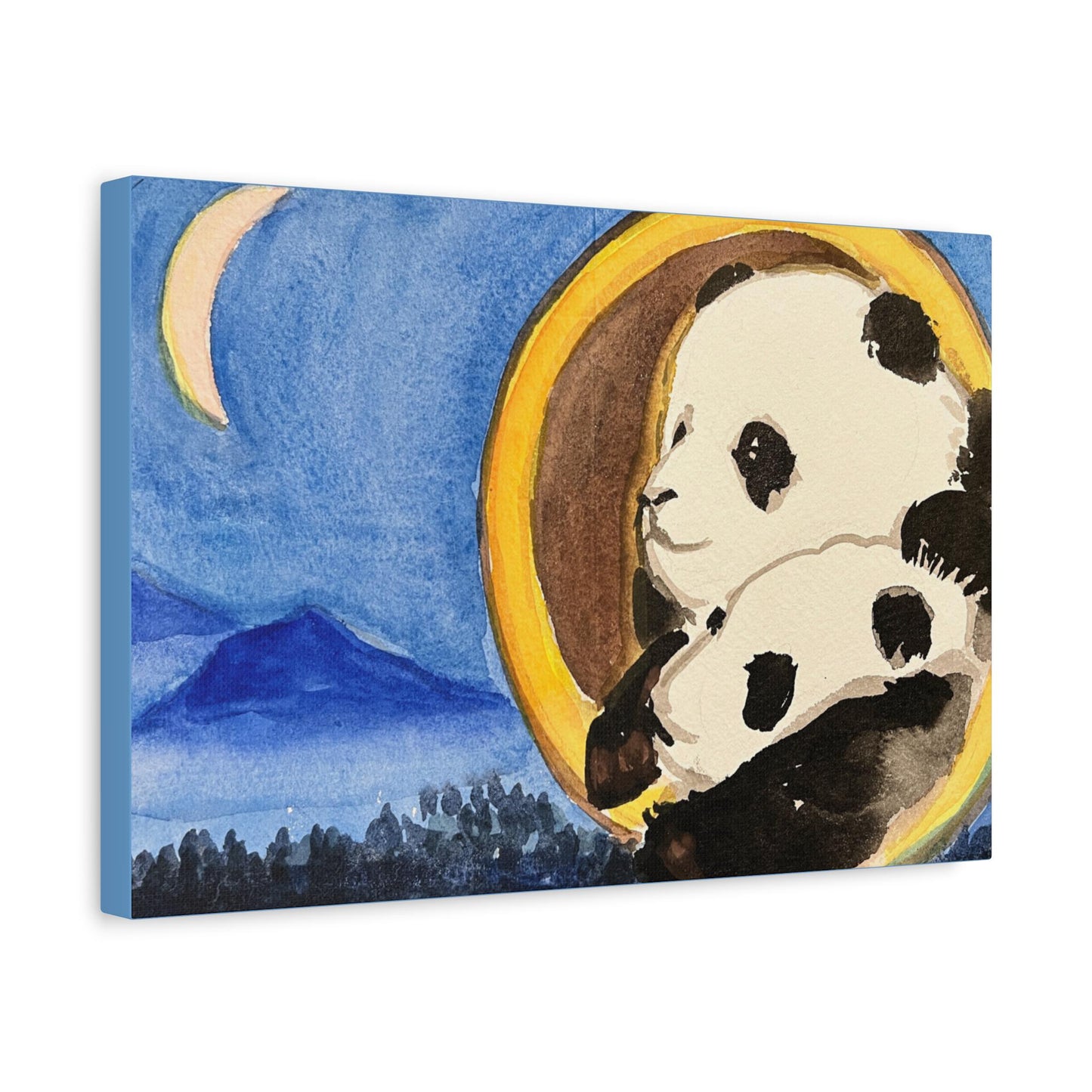 Pandas at Night, Matte Canvas, Stretched, 0.75", Print of Watercolor painting by artist Xiang Li, Panda lover gift, Nursery wall art