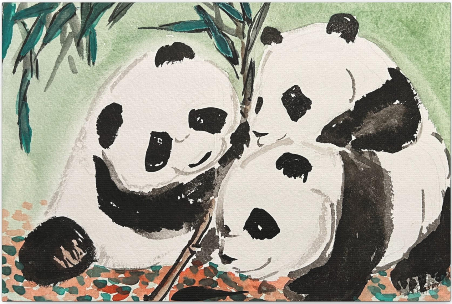 Playful Pandas, Matte Canvas, Stretched, 0.75", Print of Watercolor painting by artist Xiang Li, Panda lover gift, Nursery wall art