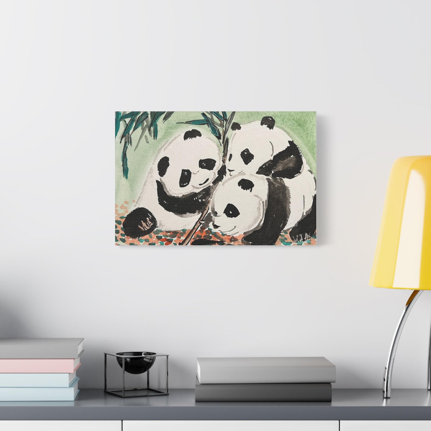 Playful Pandas, Matte Canvas, Stretched, 0.75", Print of Watercolor painting by artist Xiang Li, Panda lover gift, Nursery wall art