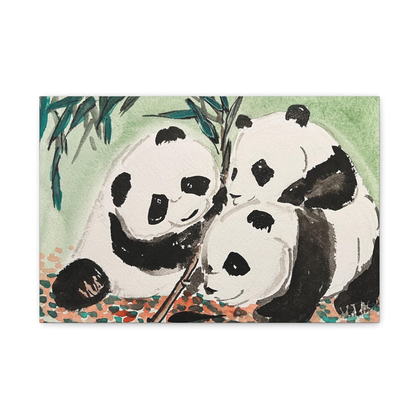 Playful Pandas, Matte Canvas, Stretched, 0.75", Print of Watercolor painting by artist Xiang Li, Panda lover gift, Nursery wall art