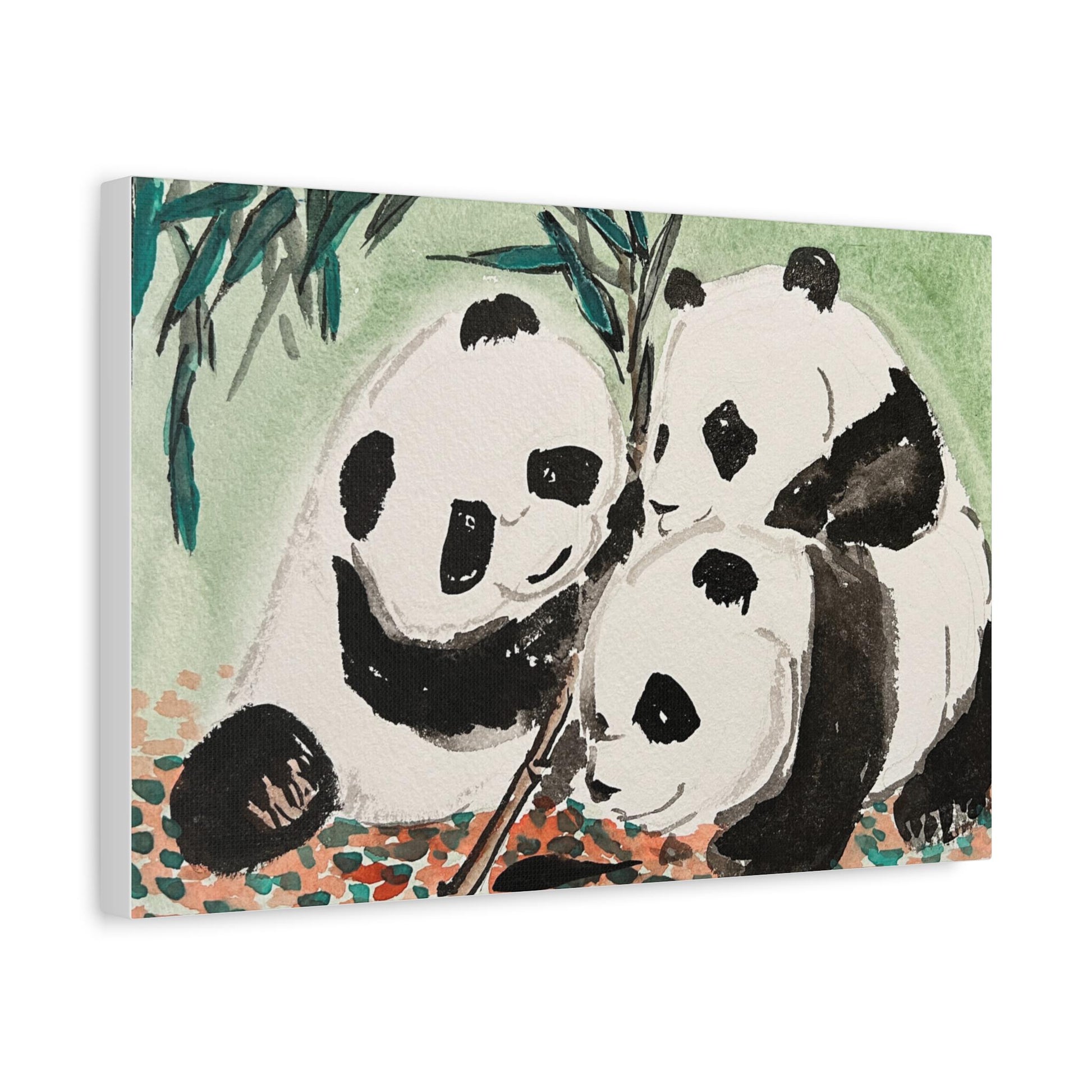 Playful Pandas, Matte Canvas, Stretched, 0.75", Print of Watercolor painting by artist Xiang Li, Panda lover gift, Nursery wall art