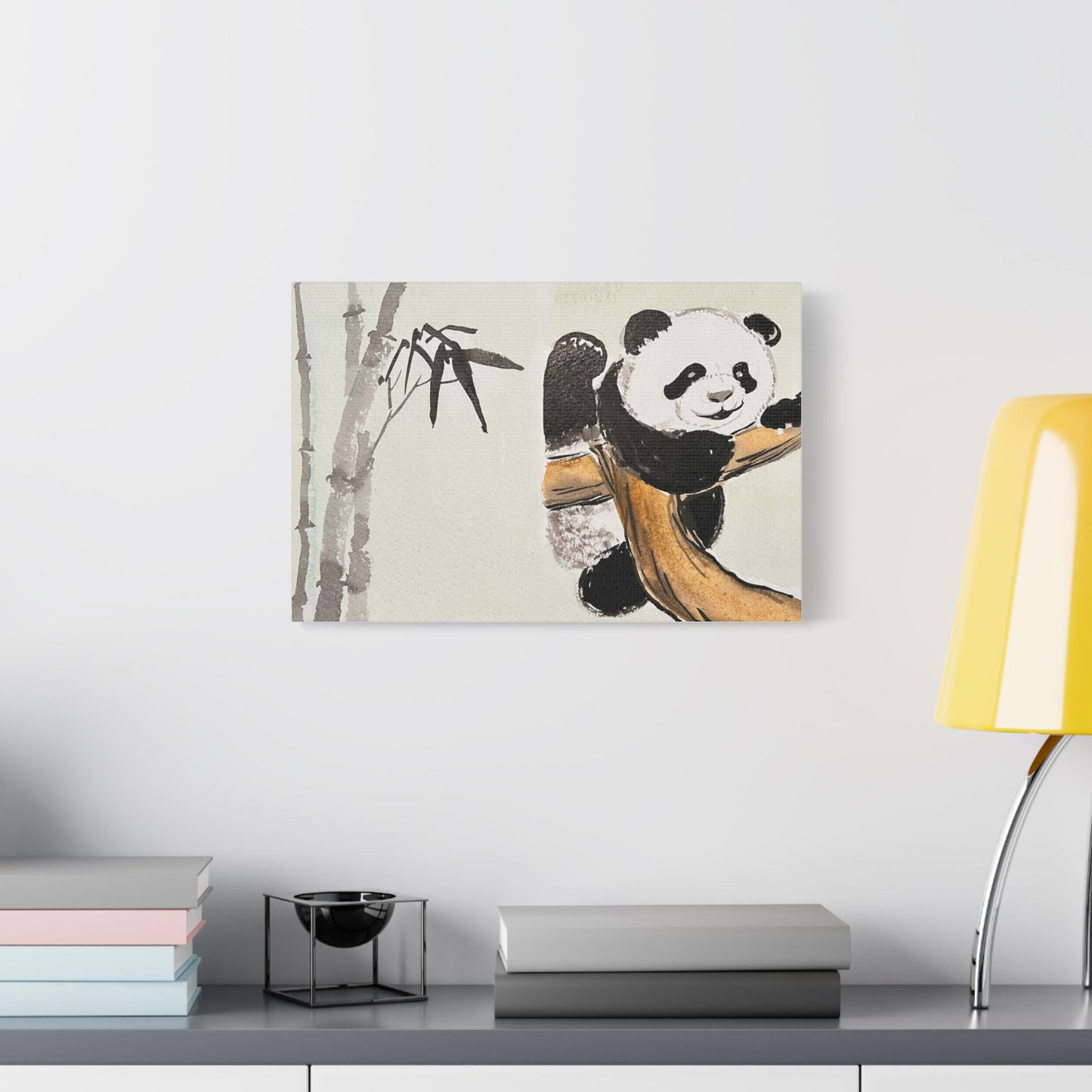 Tree climber Panda, Matte Canvas, Stretched, 0.75", Print of Watercolor painting by artist Xiang Li, Panda lover gift, Nursery wall art