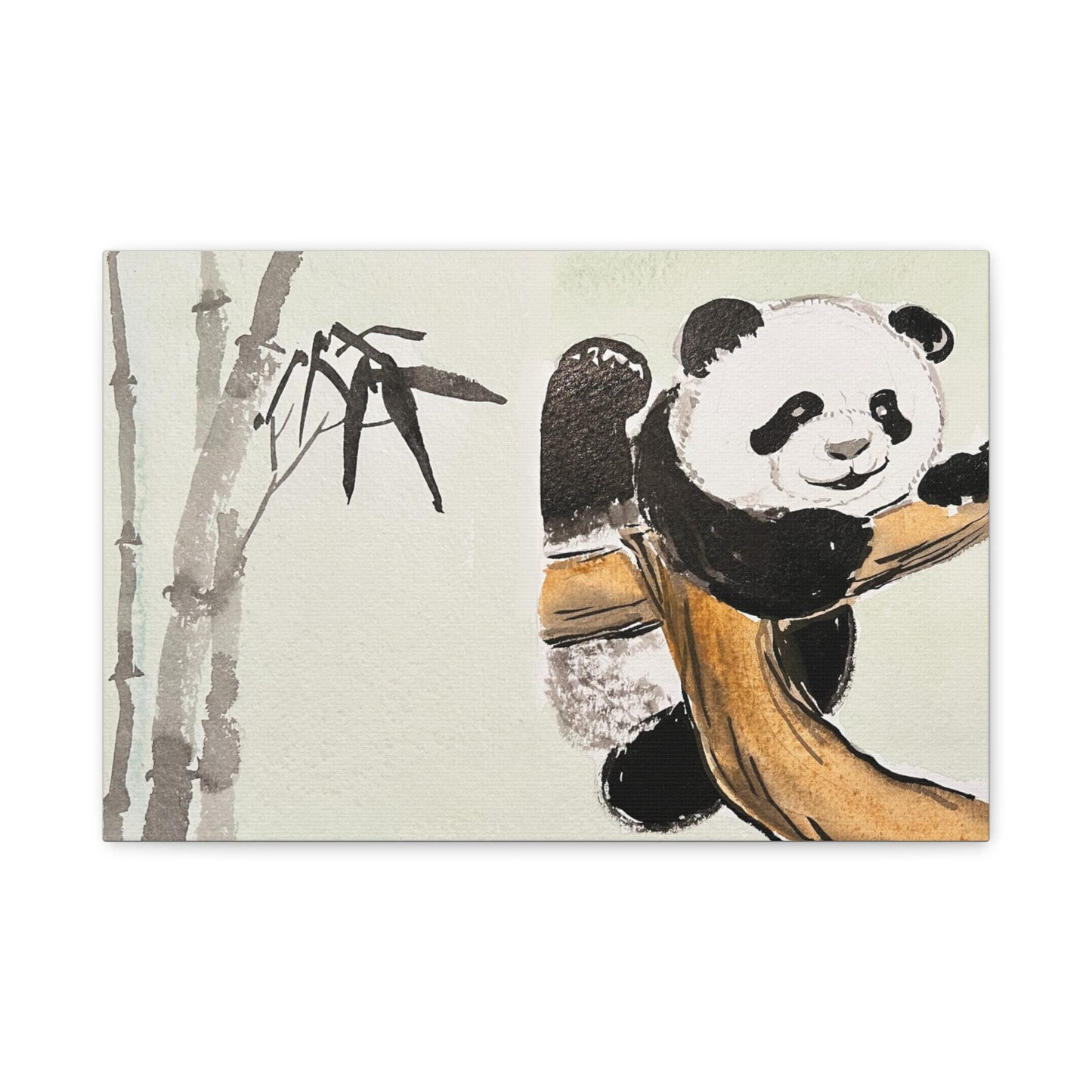 Tree climber Panda, Matte Canvas, Stretched, 0.75", Print of Watercolor painting by artist Xiang Li, Panda lover gift, Nursery wall art