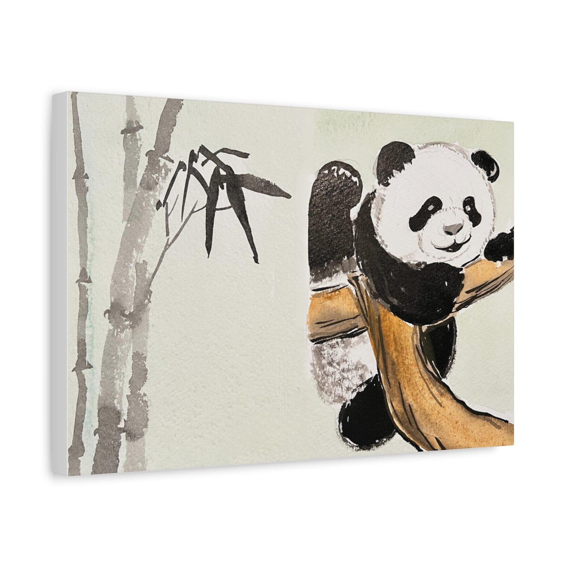 Tree climber Panda, Matte Canvas, Stretched, 0.75", Print of Watercolor painting by artist Xiang Li, Panda lover gift, Nursery wall art